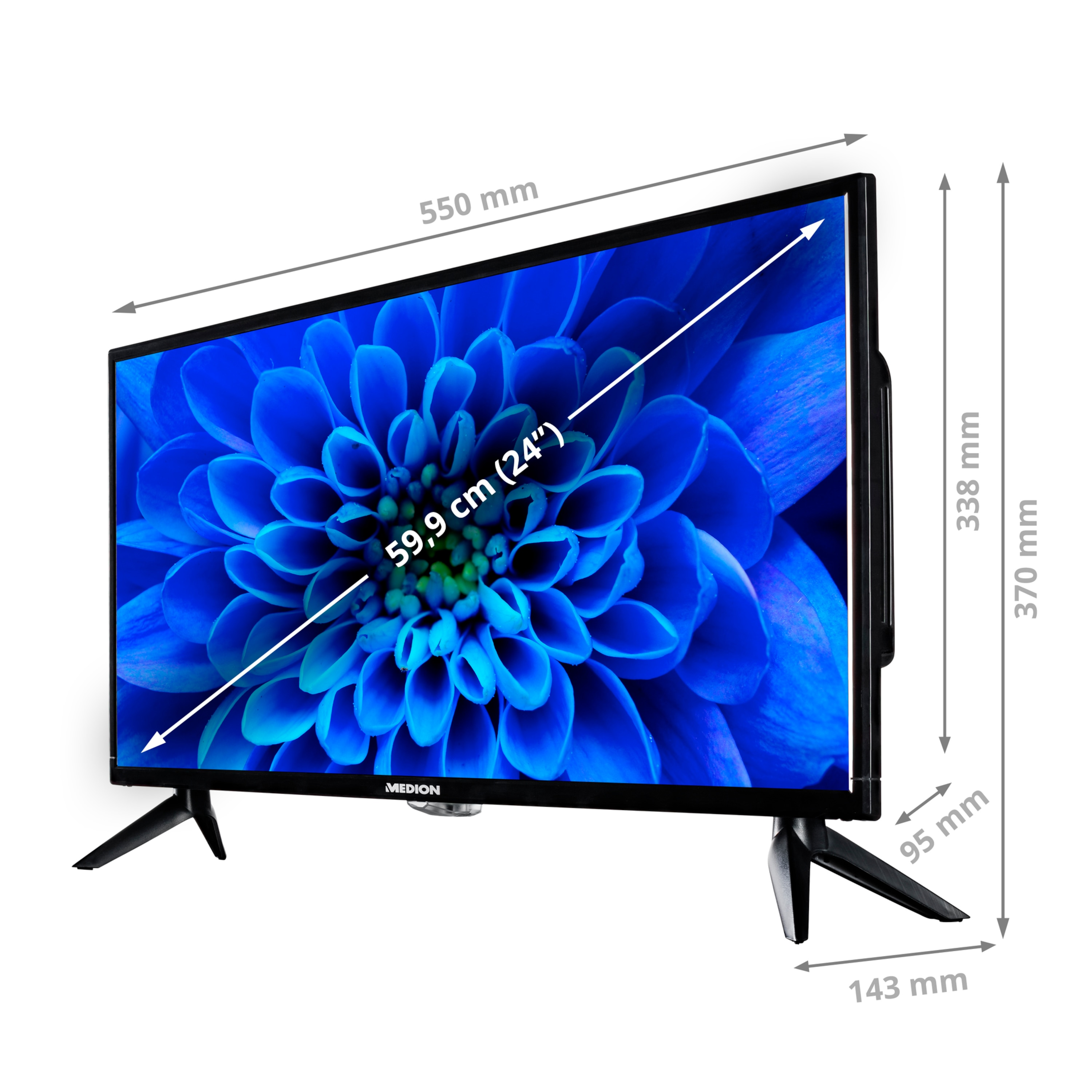 MEDION E12422 Full HD Zoll TV (59,9cm), mit 24 HD Tuner, LCDTV mit (Flat, DVD-Player, Triple 59,9 cm, Fernseher / Zoll Car-Adapter Full-HD) 23,6 Fernseher