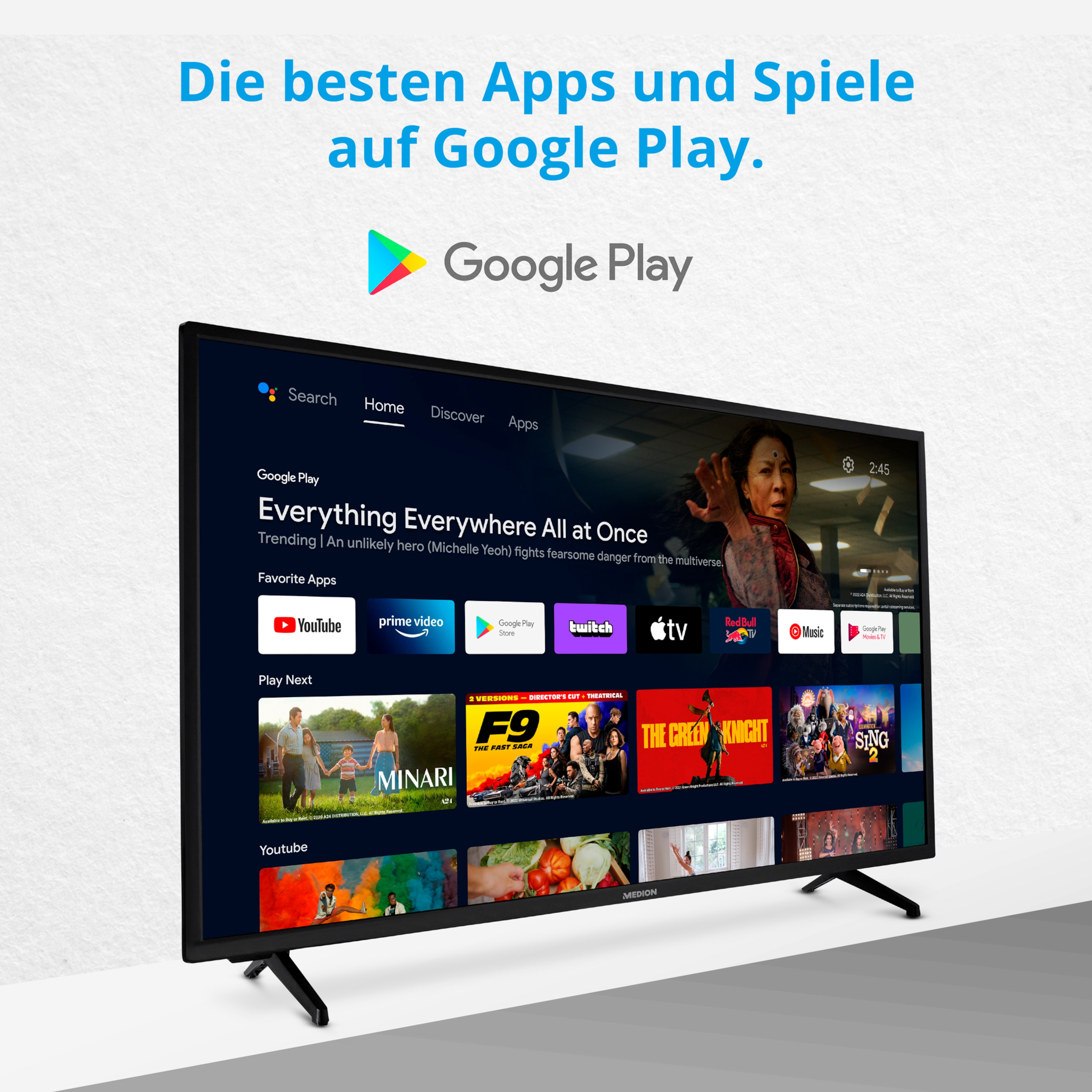Android) 39,5 HD, Full Netflix Smart 40 Android MEDION TV (Flat, HD HDR Fernseher cm, mit / Fernseher Zoll 100,3 100,3 cm, Zoll, P14093 TV