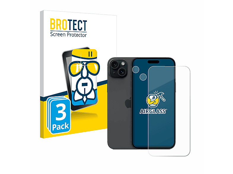 BROTECT 3x Schutzfolie(für Plus) klare Apple iPhone Airglass 15