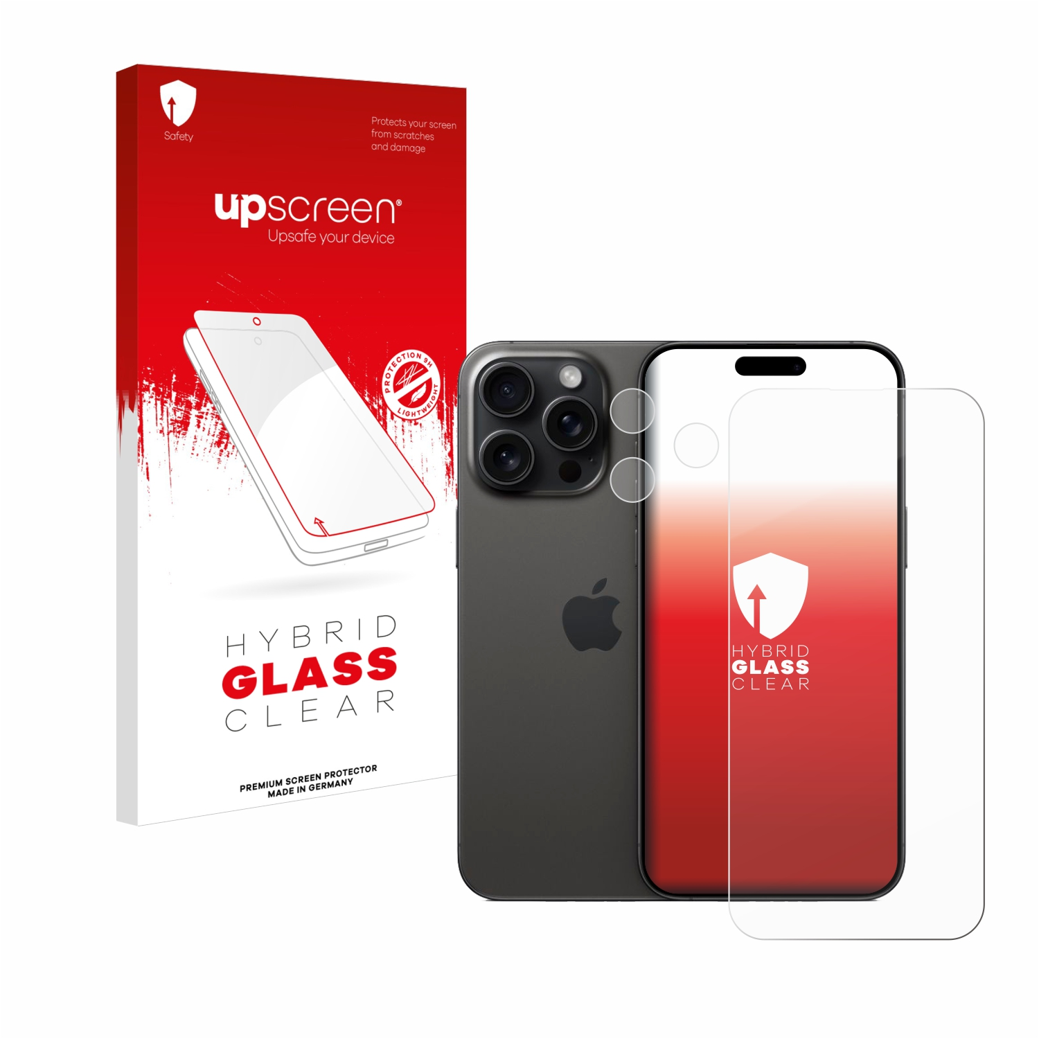 Telefon mit Displayschutz, Produktverpackung, weißer Hintergrund.