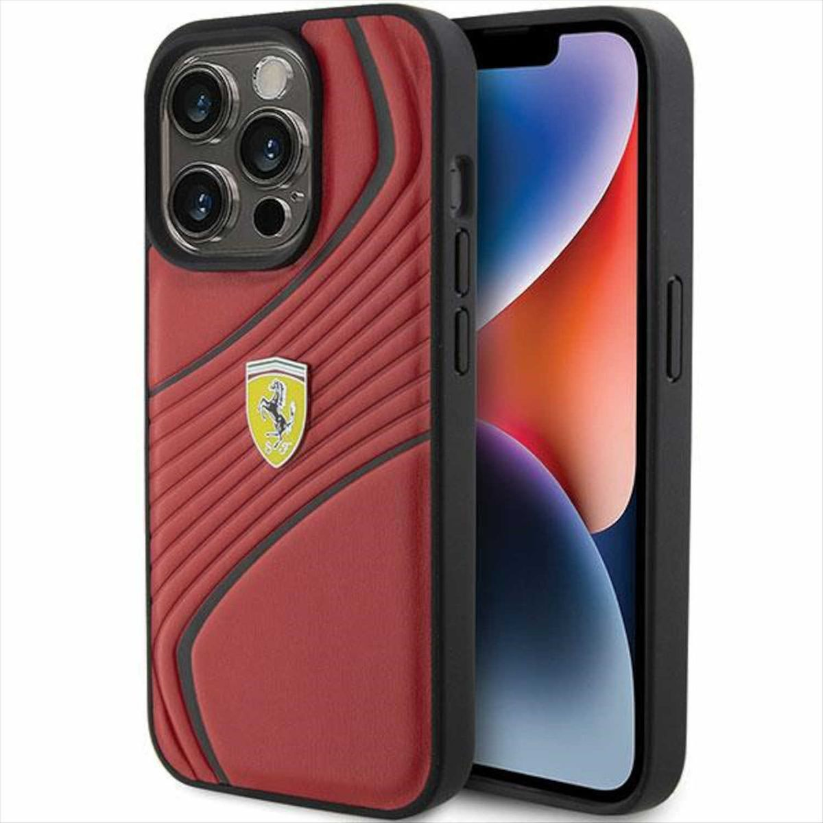 FERRARI Twist Metal Logo iPhone 15 Backcover, Design Pro Apple, Rot Hülle, Max