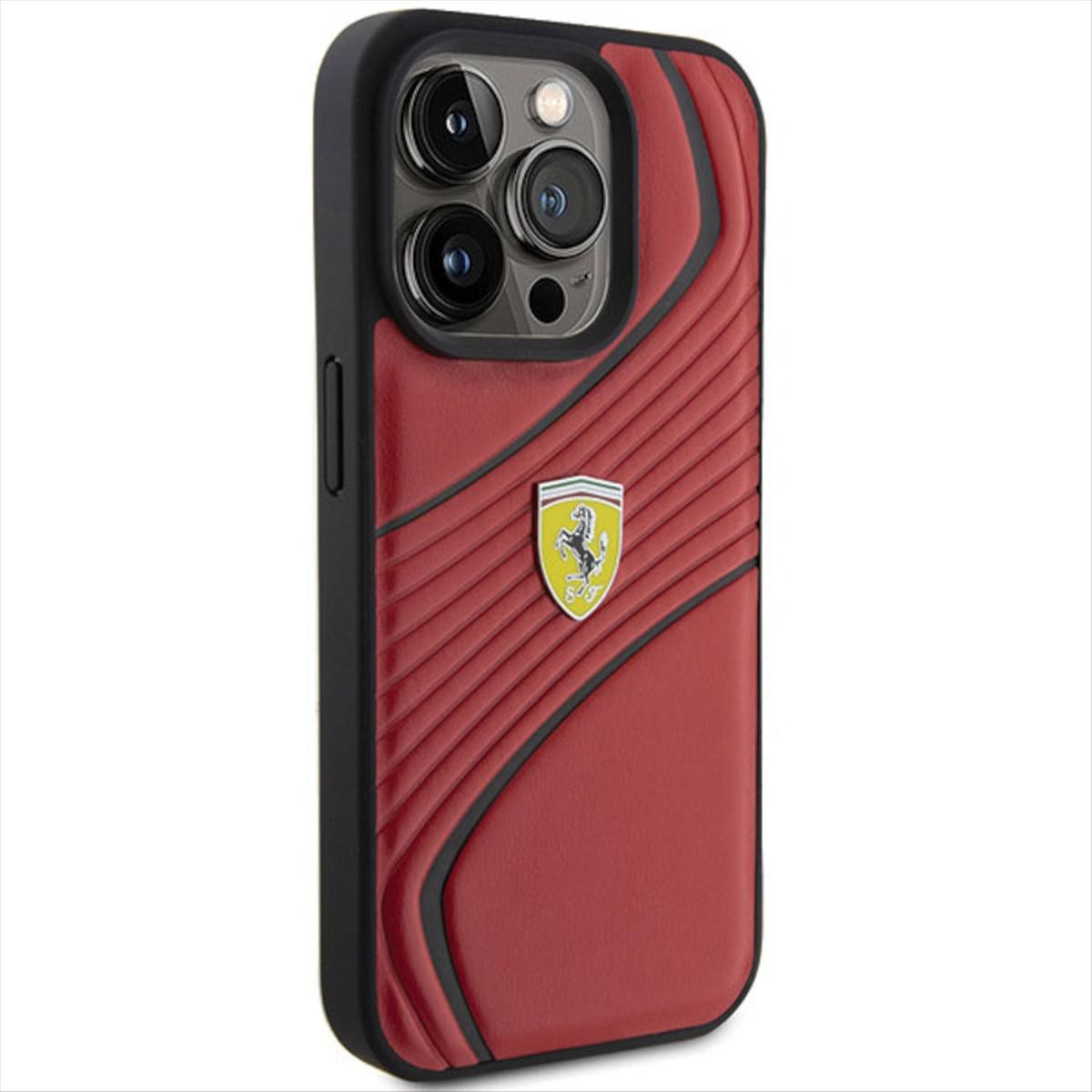 FERRARI Twist Metal Logo iPhone 15 Backcover, Design Pro Apple, Rot Hülle, Max