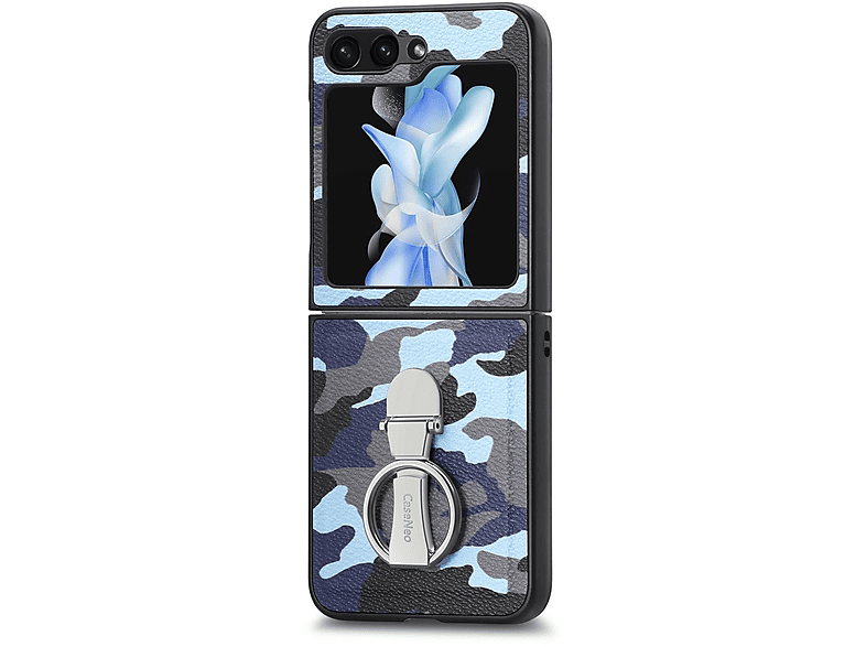 WIGENTO Design Camouflage Premium Hülle mit Ringhalterung, Backcover, Samsung, Galaxy Z Flip5 5G, Blau