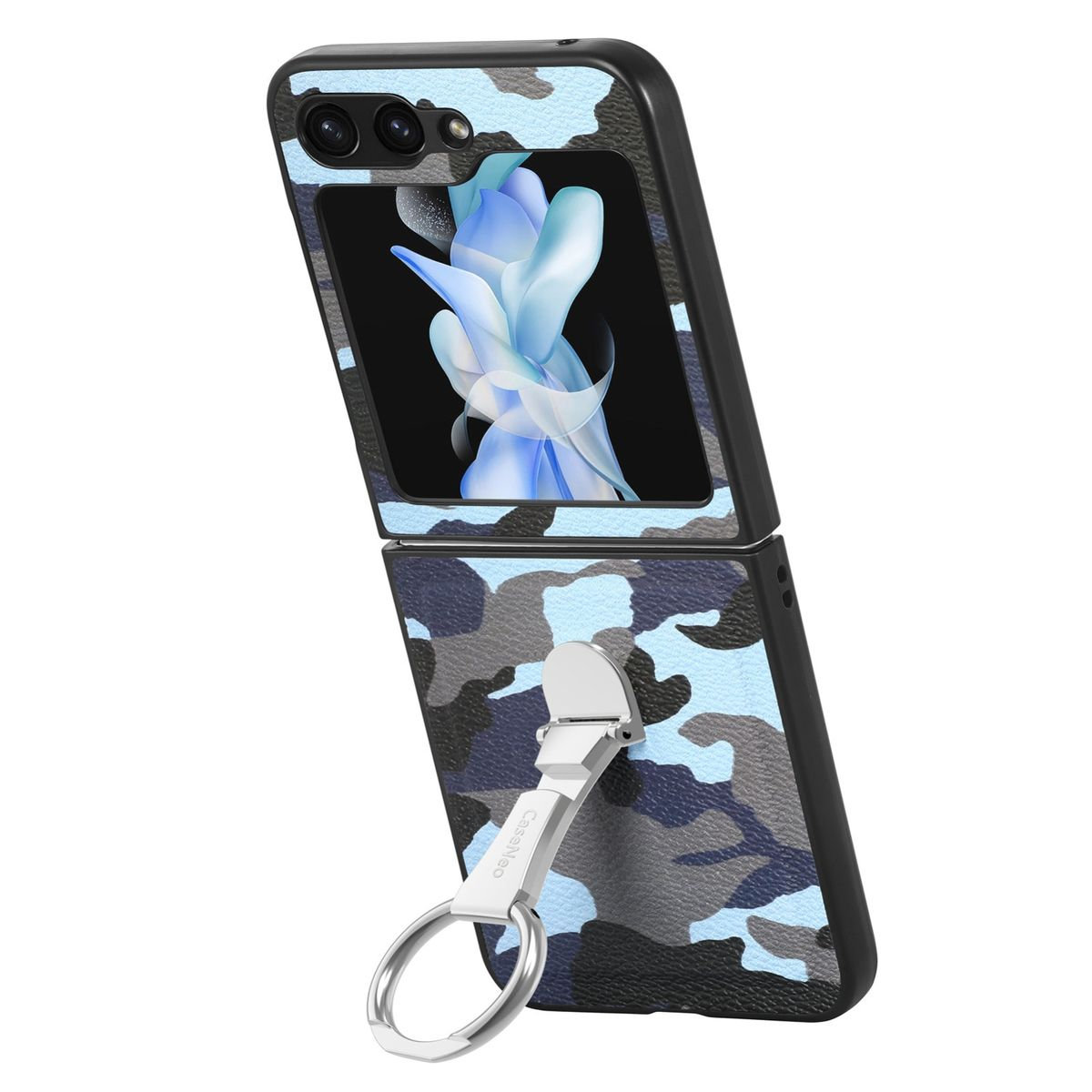 WIGENTO Design mit Blau Backcover, Camouflage Galaxy Z Flip5 Premium Samsung, Hülle Ringhalterung, 5G