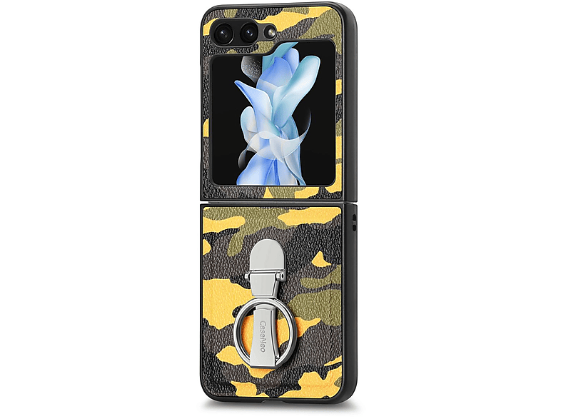 Design Ringhalter, Flip5 Hülle mit WIGENTO Samsung, 5G, Gelb Z Backcover, Camouflage Galaxy Premium