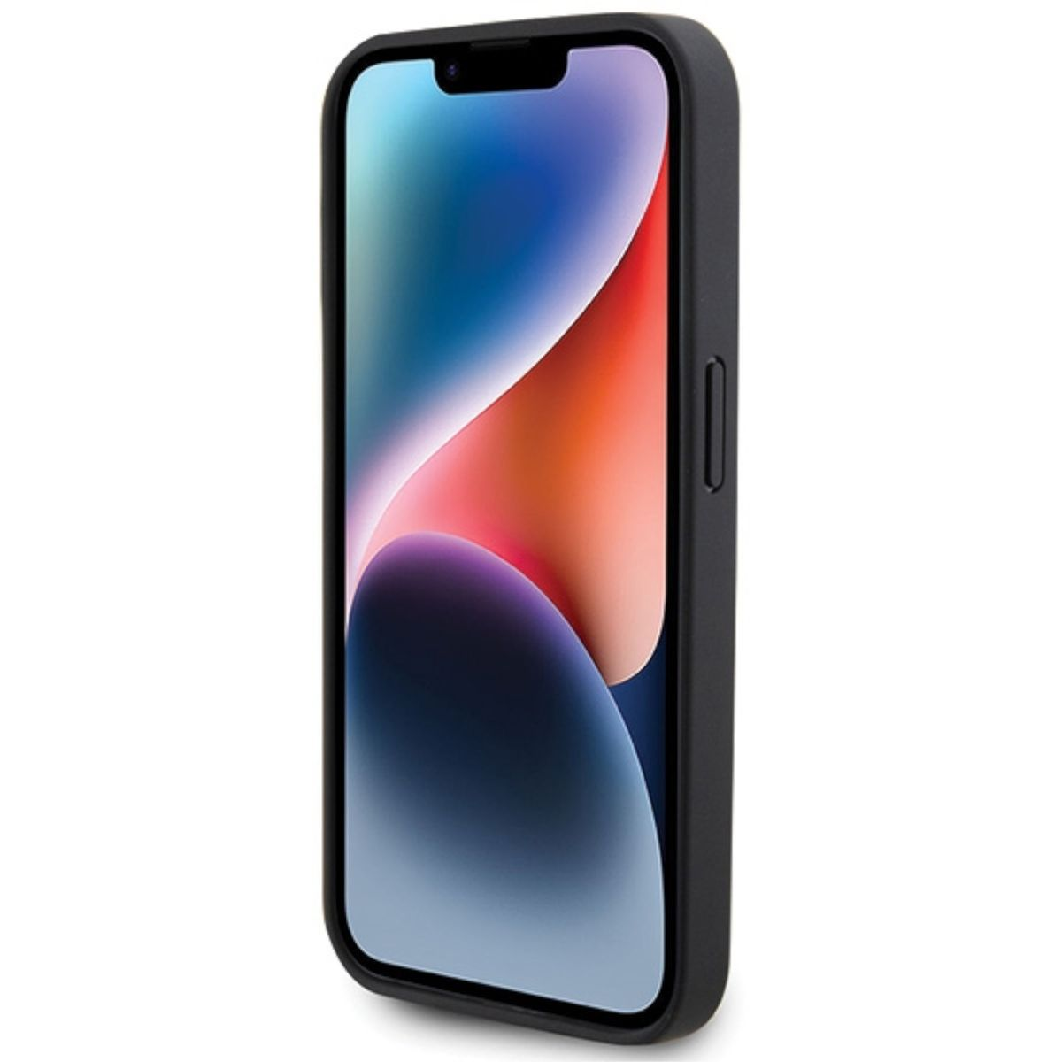 İçinde bir telefon bulunan siyah telefon kılıfı. Telefon soyut bir görüntü gösteriyor.