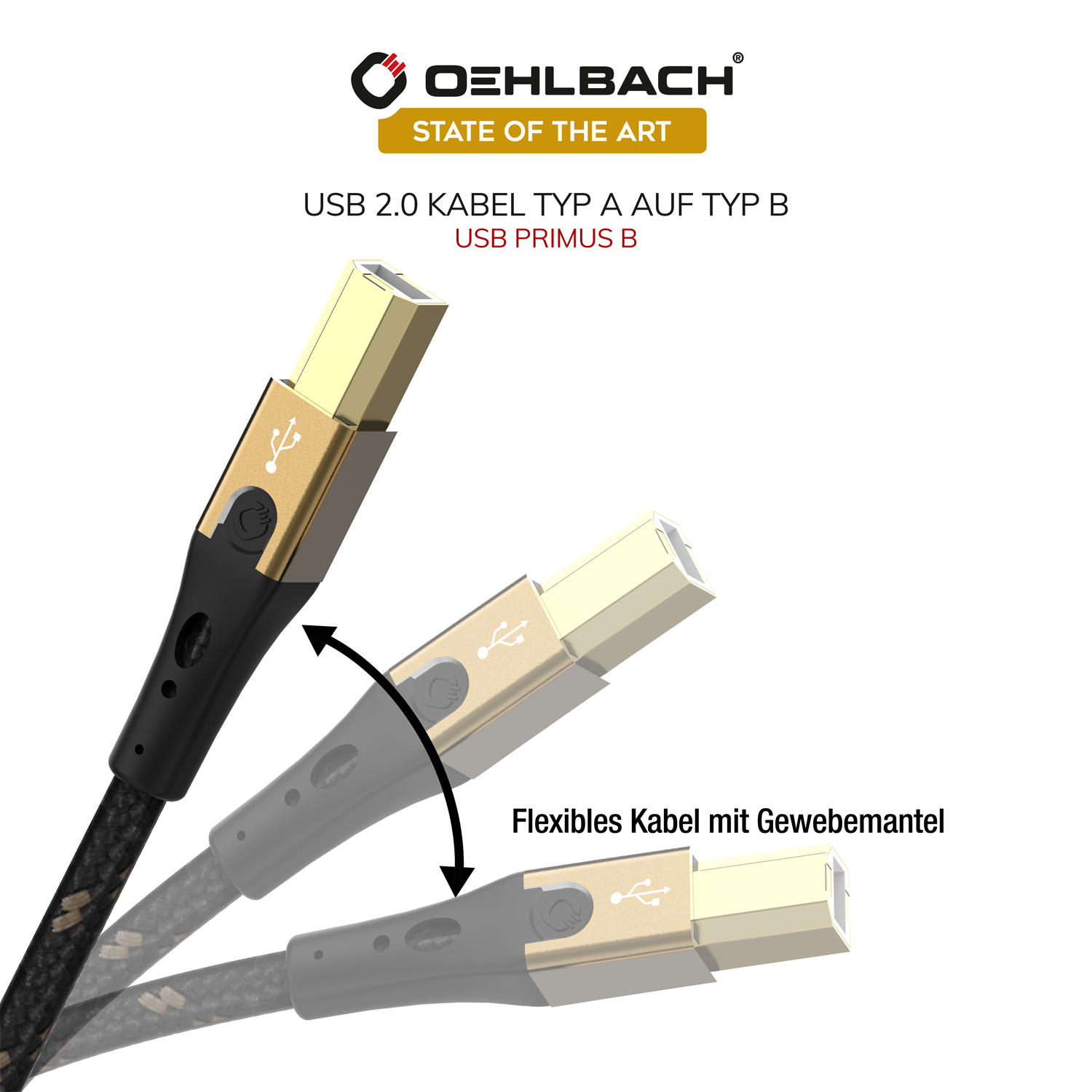 USB-Kabel mit Goldstecker und Text oben.