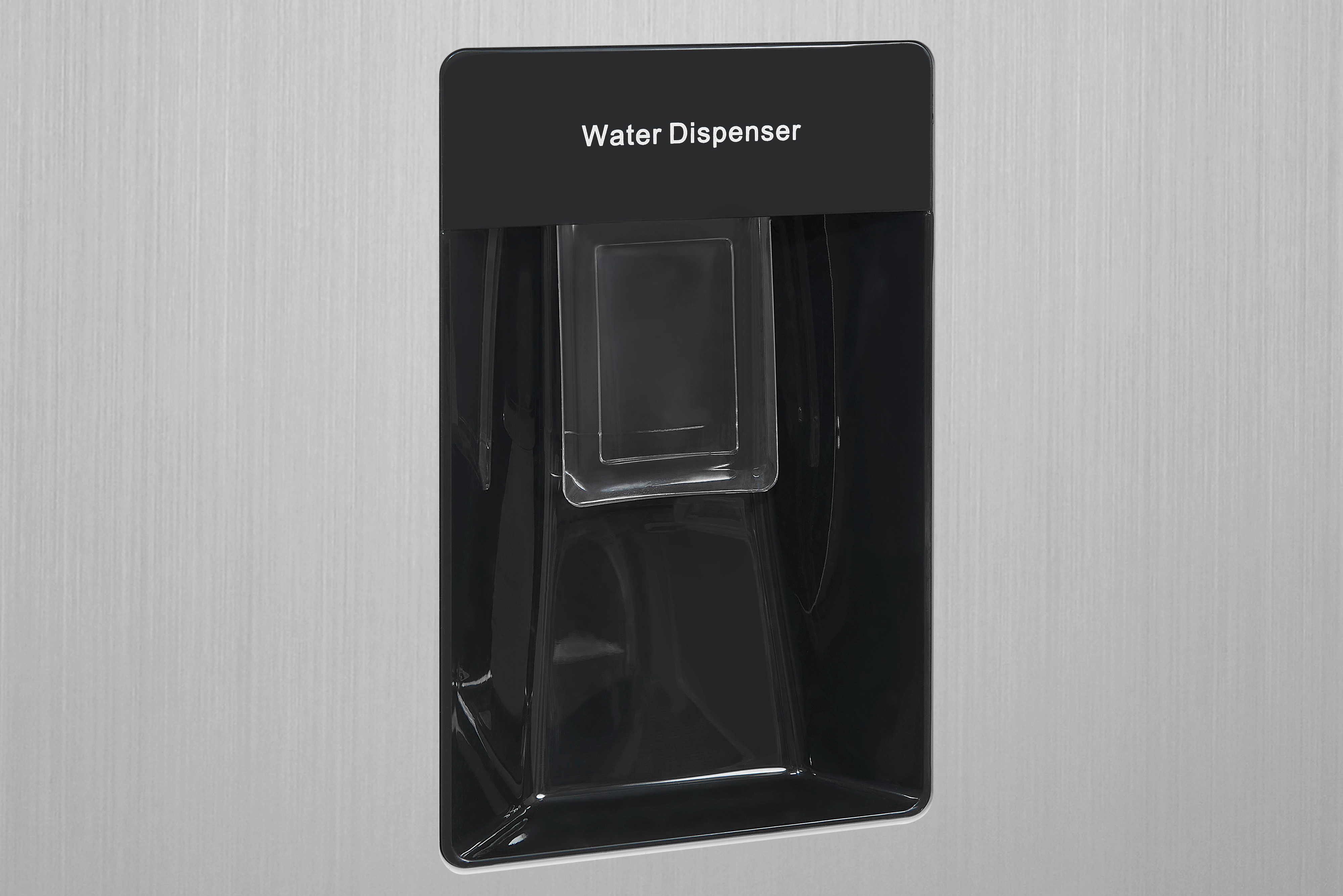 Edelstahl-Wasserspender mit schwarzem Wasserauslauf.