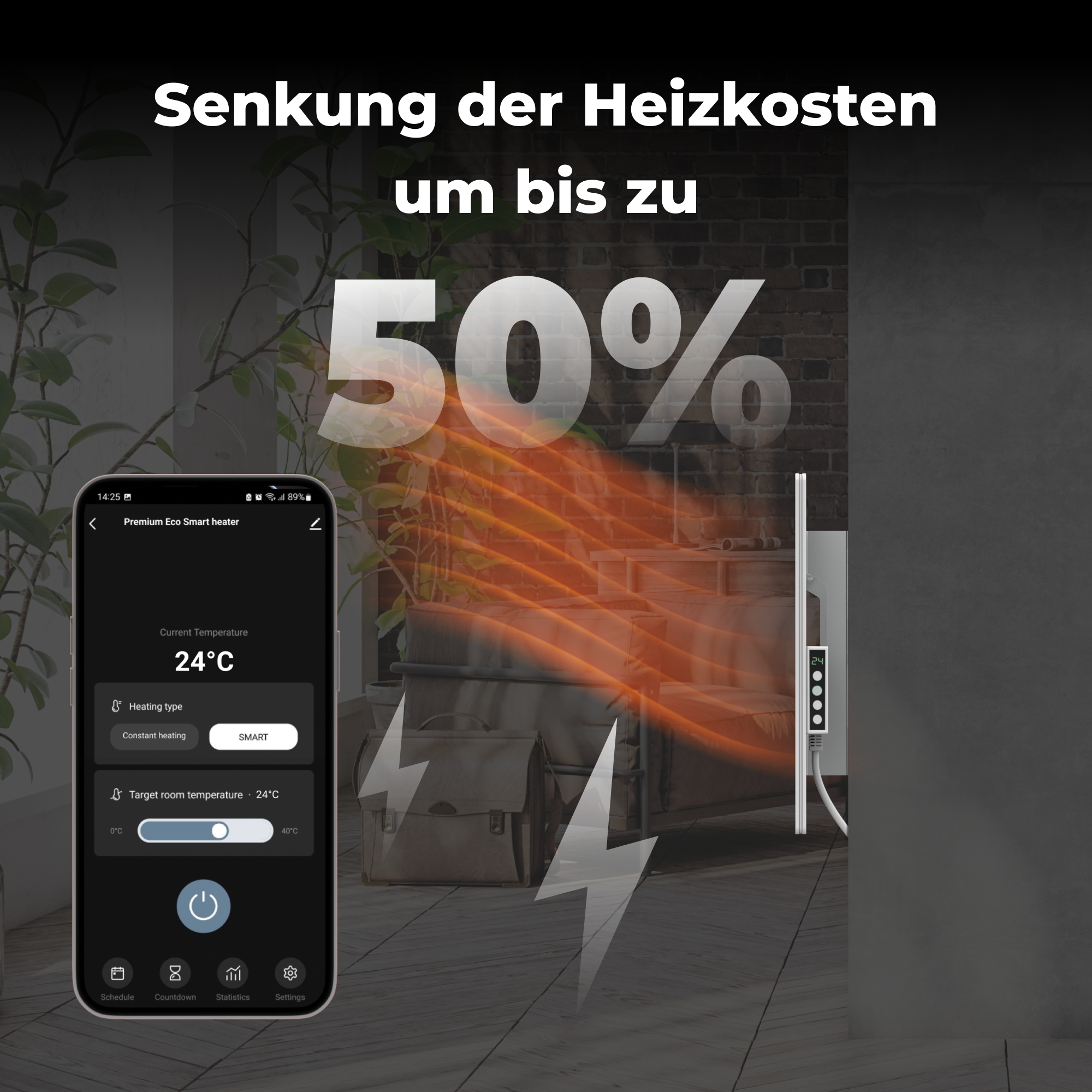 AENO Premium Eco Smart energiesparend, & Watt) gehärtetes W, Boden LED-Heizung Glas, GH3S, 700 Infrarot-Heizstrahler (700 Wandmontage
