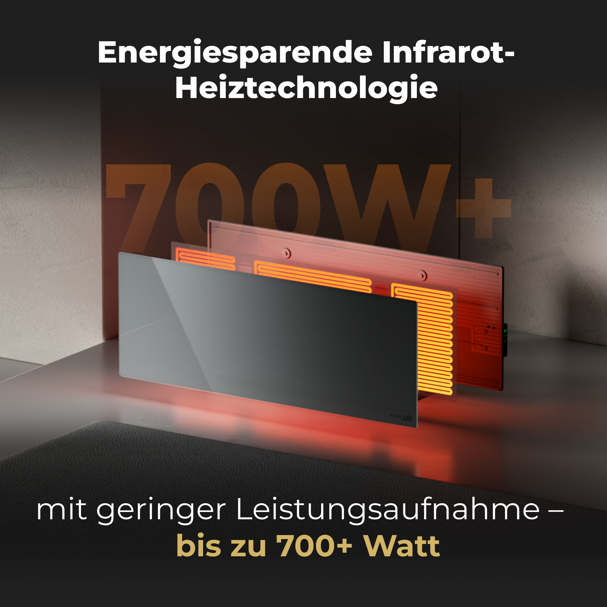 (700 Watt) energiesparend, AENO LED-Heizung Steuerung, Infrarot-Heizstrahler Premium Smart Eco GH5S, Wi-Fi Ultra dünn Glas, gehärtetes