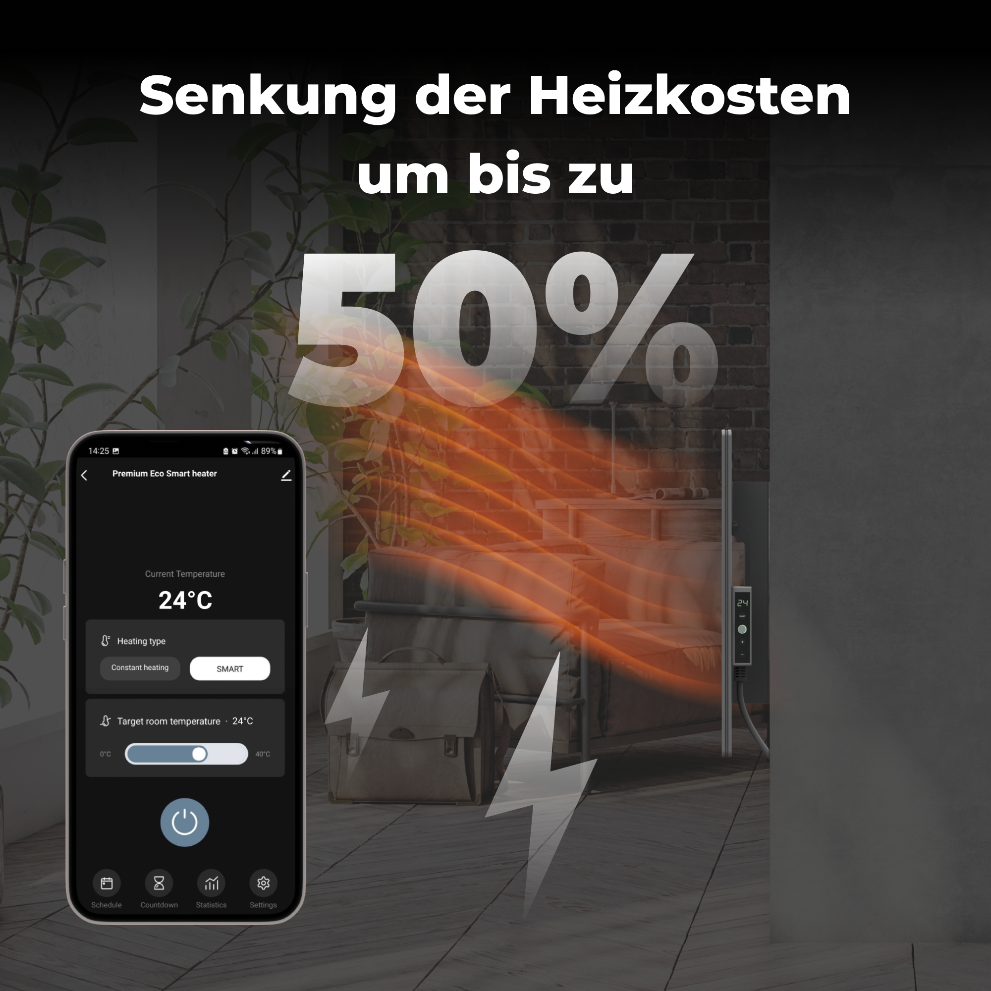 AENO Premium Eco Watt) Infrarot-Heizstrahler gehärtetes Smart LED-Heizung energiesparend, Ultra (700 Steuerung, Glas, GH5S, Wi-Fi dünn