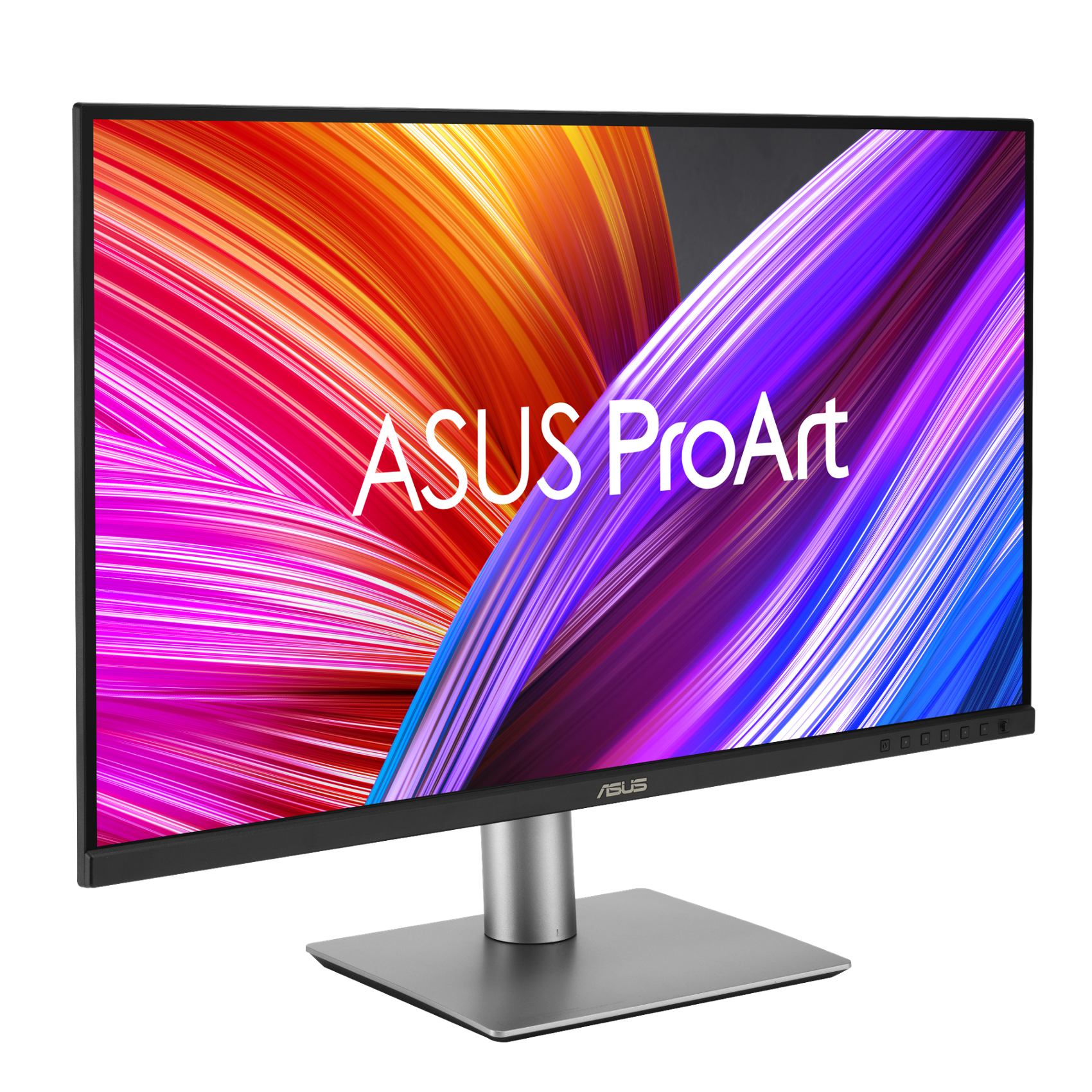 Monitor ASUS ProArt z kolorowym ekranem na ciemnym tle.