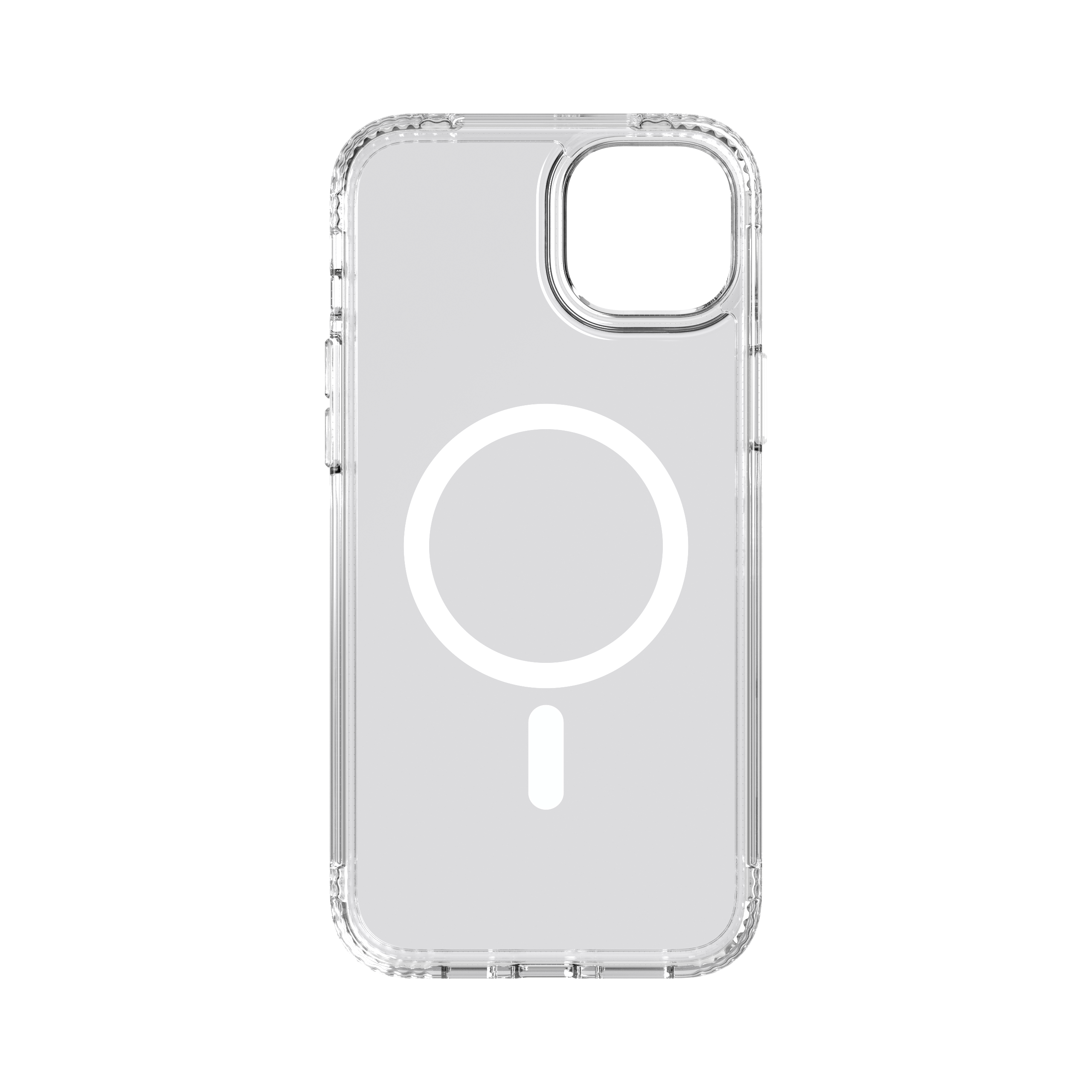 Transparente Handyhülle mit weißem MagSafe-Ring.