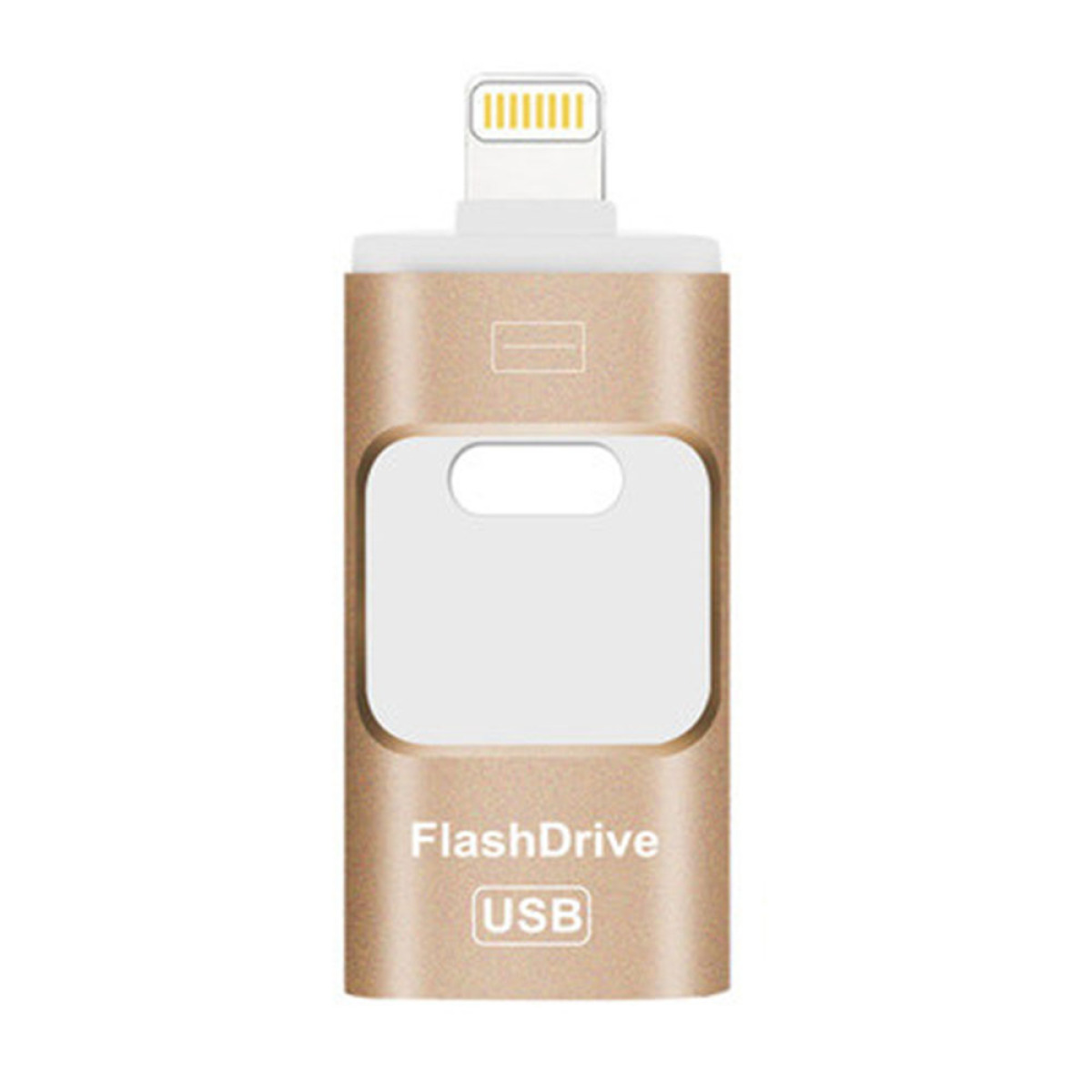 Ein goldfarbener USB-Stick mit USB-Anschluss und weißem Einsatz.