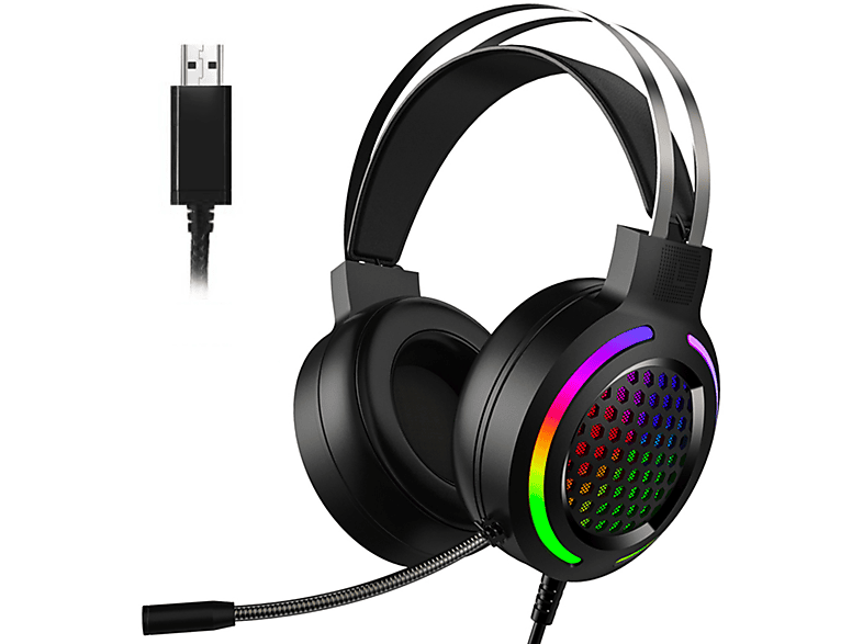 BYTELIKE Schwarzer - Kopfbügel RGB-Beleuchtung, Kopfhörer schwarz mit Geräuschunterdrückung, Kopfhörer Over-ear