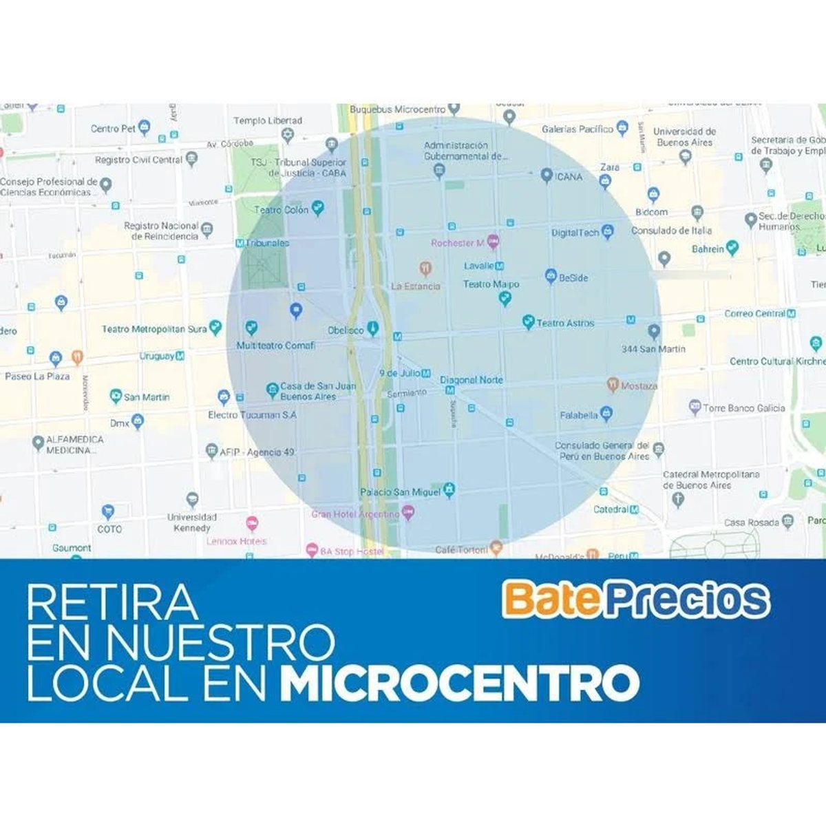 Mapa Buenos Aires, Argentyna, z zaznaczonym obszarem Microcentro.