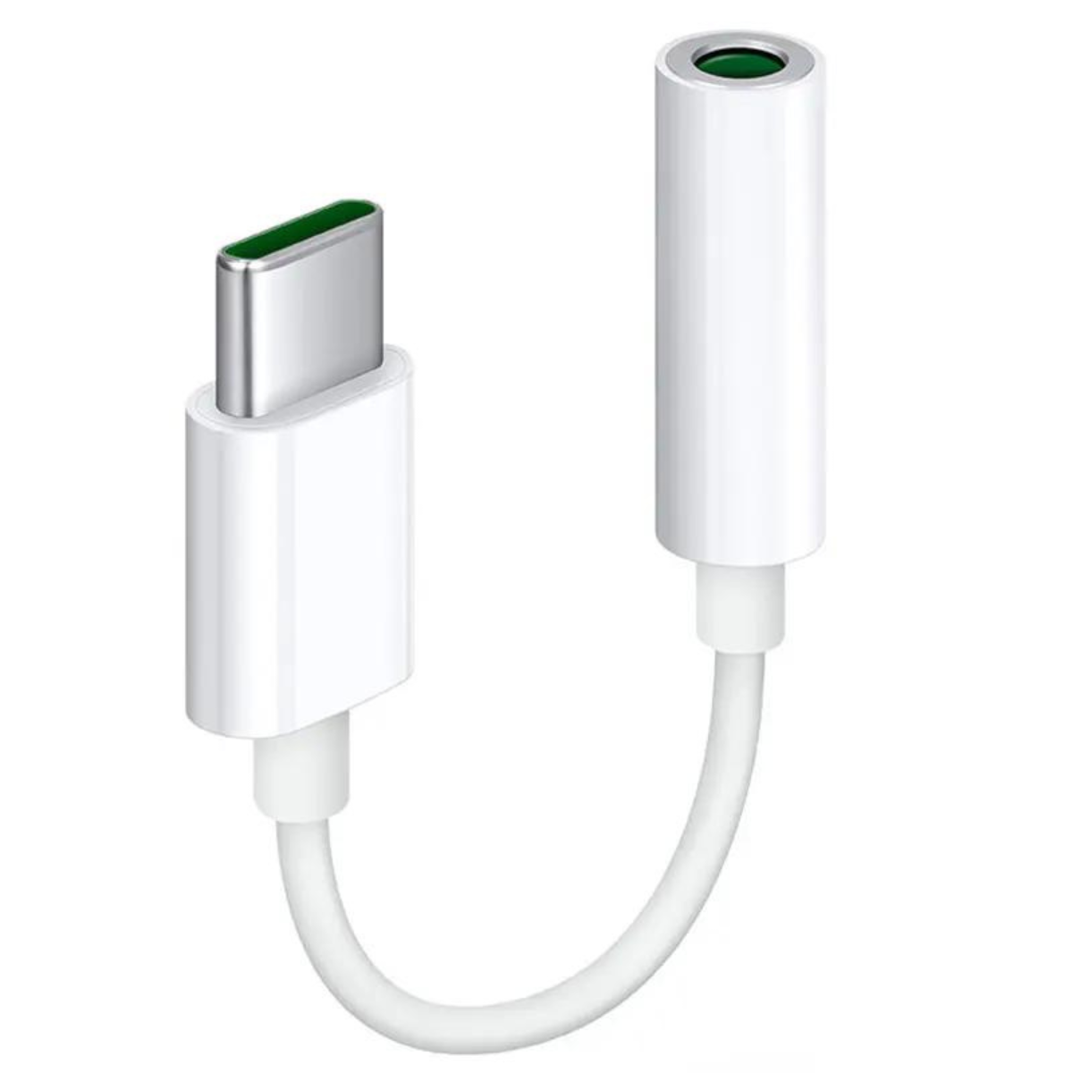 Weißes USB-C-auf-3,5-mm-Audio-Adapterkabel.