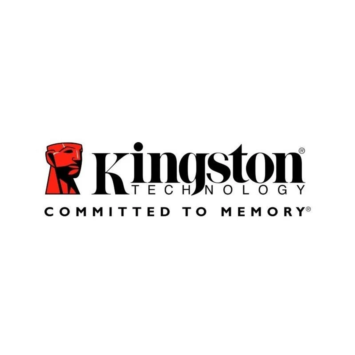 Logo Kingston Technology: Testa rossa e testo nero Kingston Technology, con lo slogan: Committed to Memory.