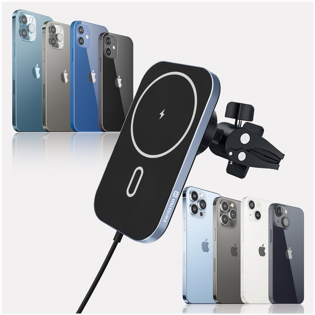 Telefonhalter für Autos mit mehreren iPhones. Die Telefonhalter sind schwarz und silber.