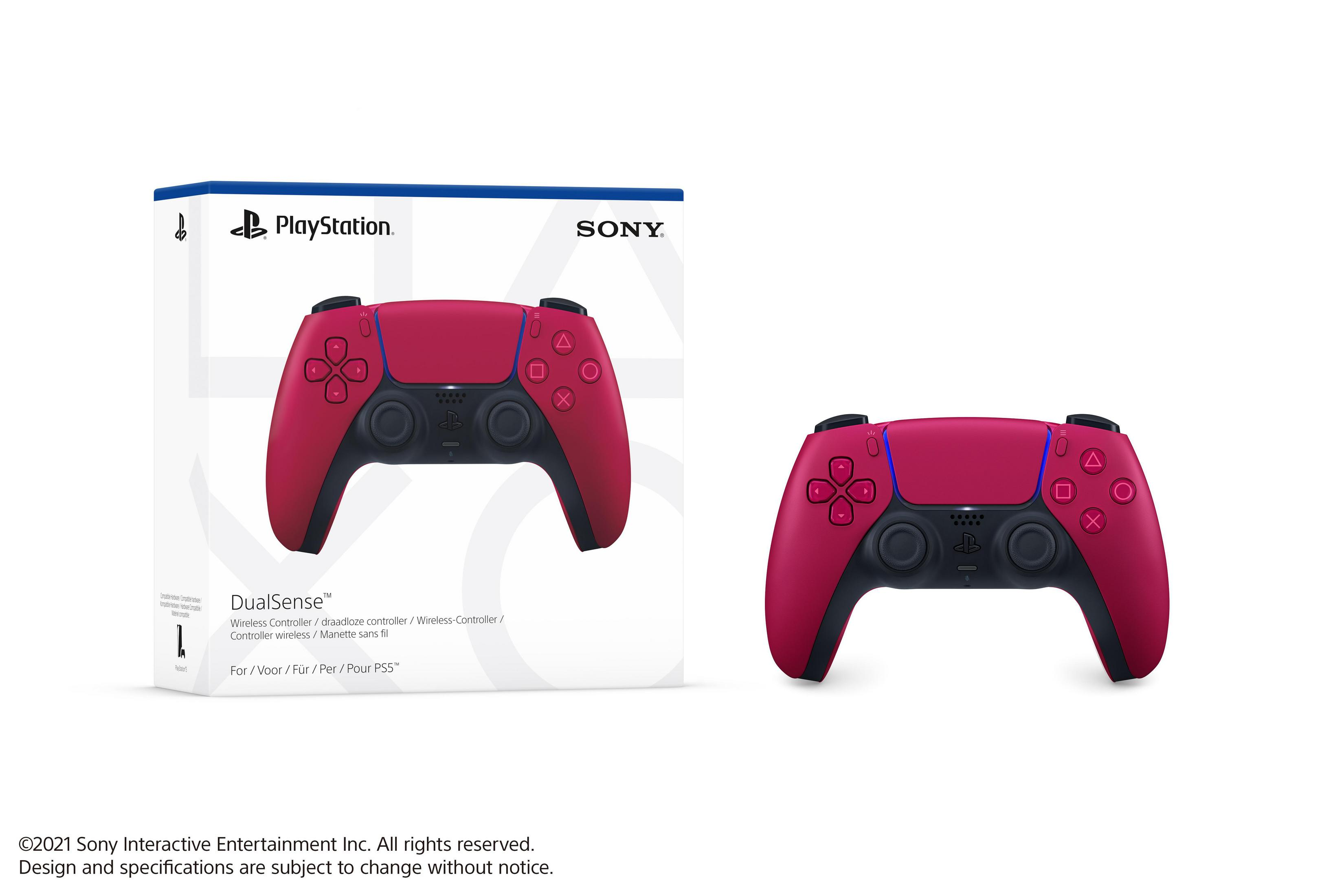 Kontroler PlayStation DualSense w pudełku. Czerwony kontroler.