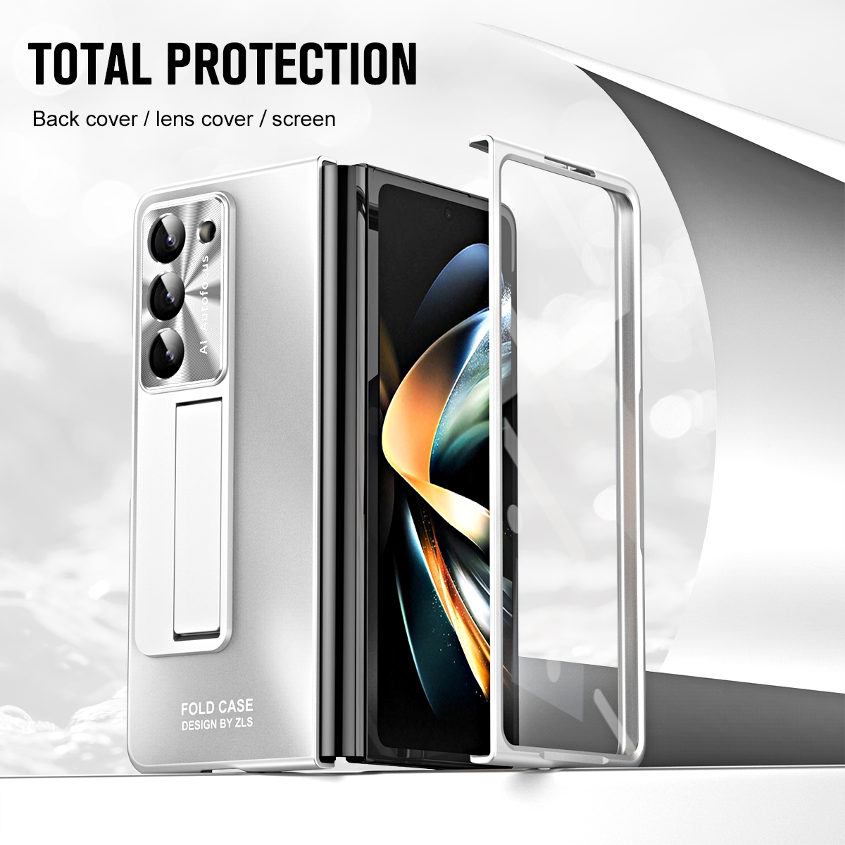 WIGENTO Design Hülle mit 5G, Z Silber + Fold5 Backcover, aufstellbar, Galaxy Samsung, Stifthalterung Stift
