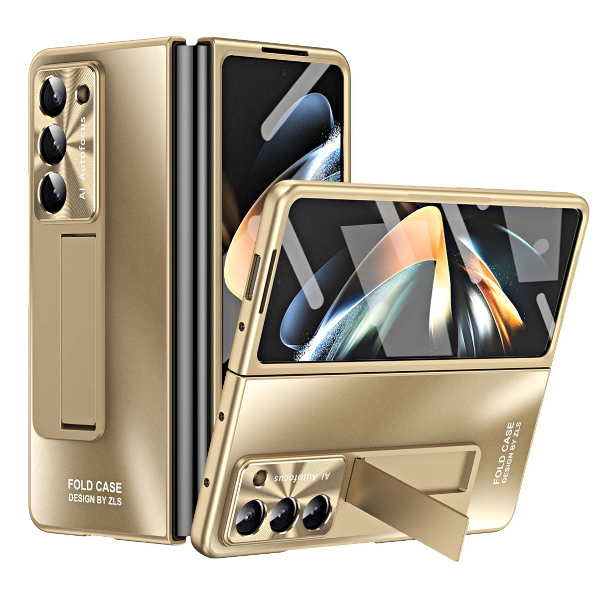 WIGENTO Design Premium Hülle mit Standhalterung, Galaxy Fold5 5G, Backcover, Gold Z Samsung