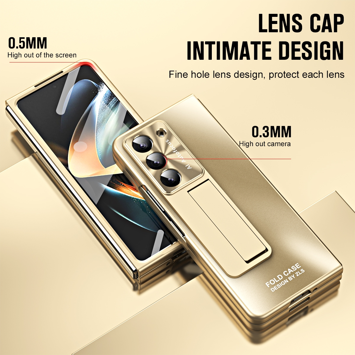 WIGENTO Design Premium Hülle mit Backcover, Fold5 Z Standhalterung, Samsung, Galaxy 5G, Gold