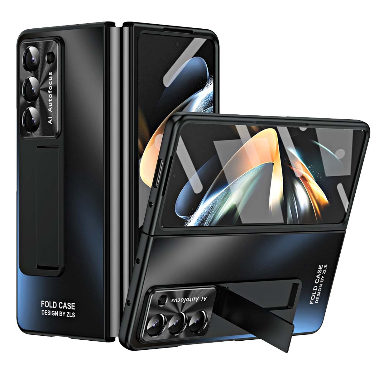 WIGENTO Design Premium Hülle mit Standhalterung, 5G, Galaxy Samsung, Fold5 Z Schwarz Backcover