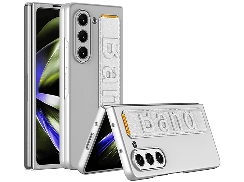 WIGENTO Design Premium Stoßfeste Hülle mit Armbandhalterung, Backcover, Samsung, Galaxy Z Fold5 5G, Silber