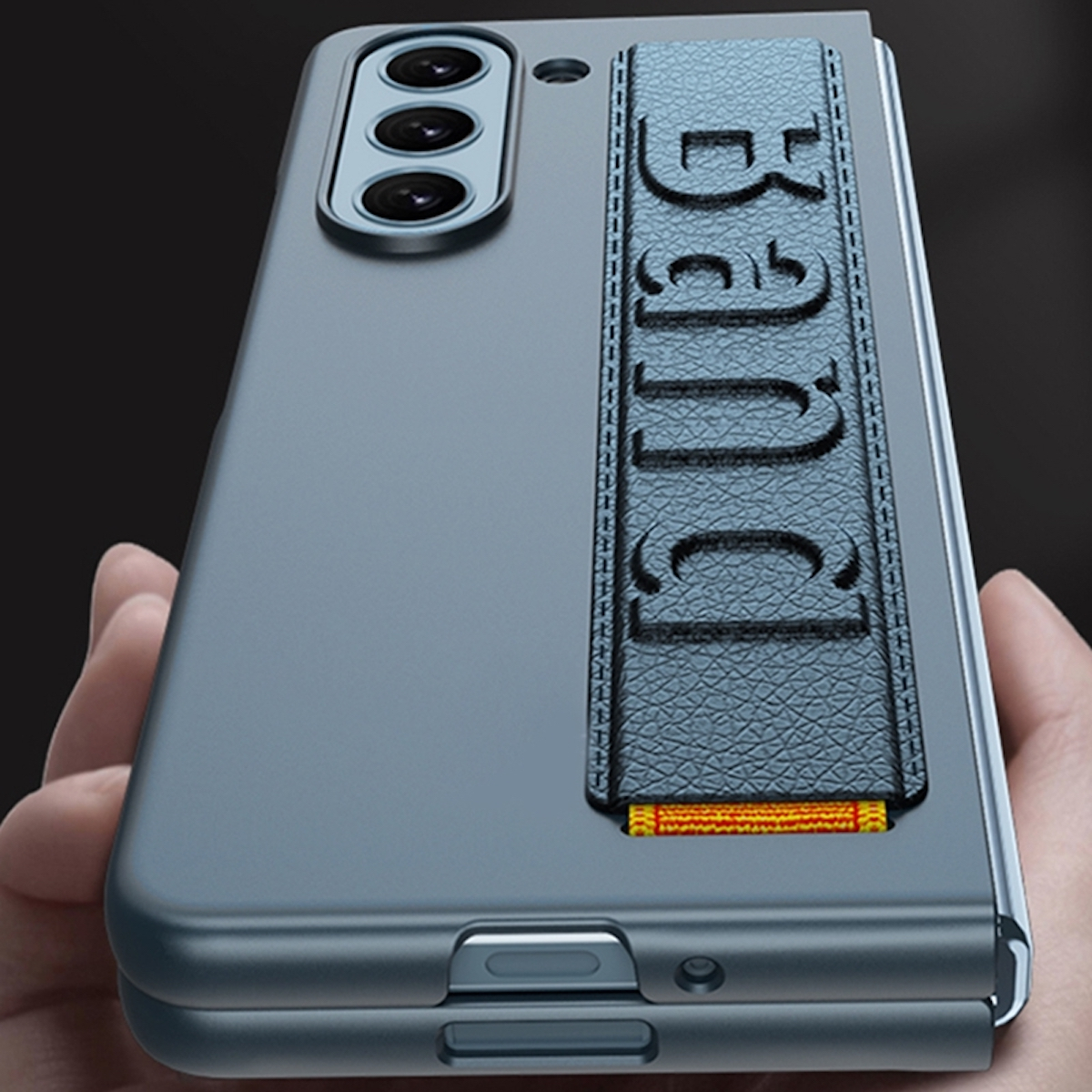 WIGENTO Design Premium Stoßfeste Hülle Galaxy mit Backcover, 5G, Samsung, Fold5 Z Armbandhalterung, Schwarz