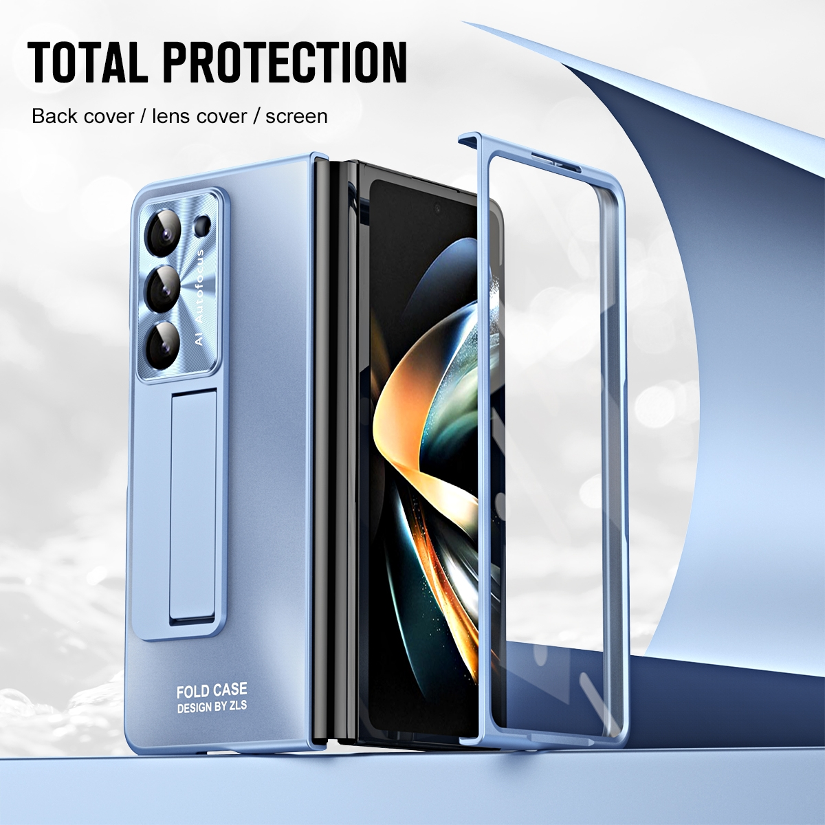 WIGENTO Design Fold5 mit 5G, Samsung, Blau Backcover, Z Premium Standhalterung, Hülle Galaxy