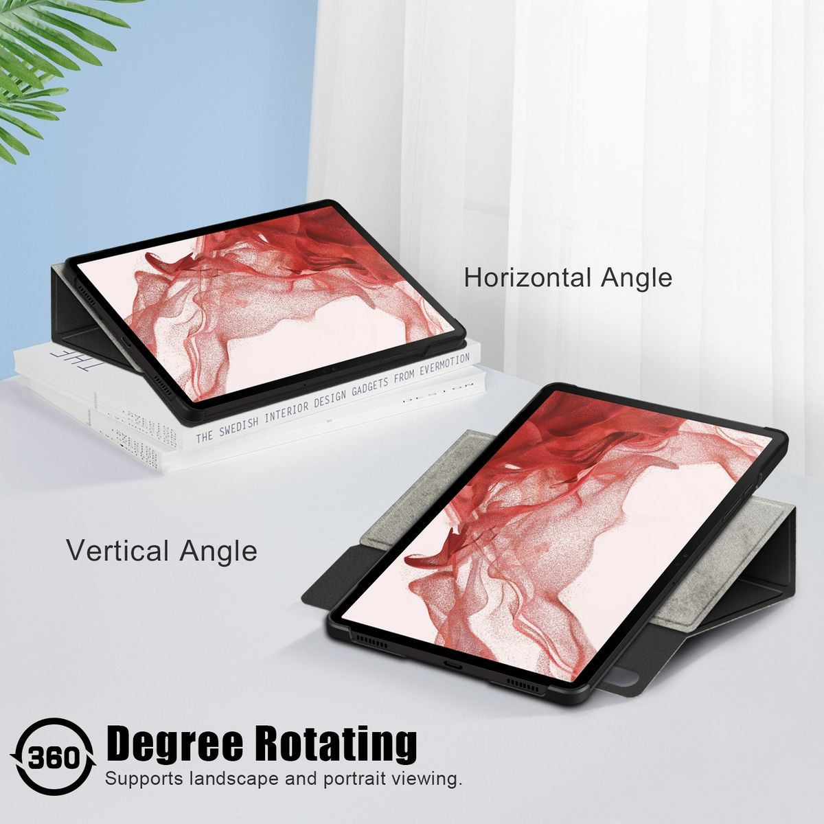 / Rotation Cover aufstellbare WIGENTO Grad / Kunststoff Kunstleder, 360 Tasche Samsung Full Design Grau Silikon Tablethülle für