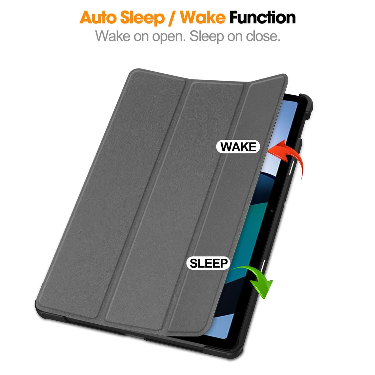 WIGENTO 3folt Wake Silikon Kunstleder, Kunststoff Xiaomi aufstellbar Tablethülle Cover / UP & Sleep Full Grau / Cover für