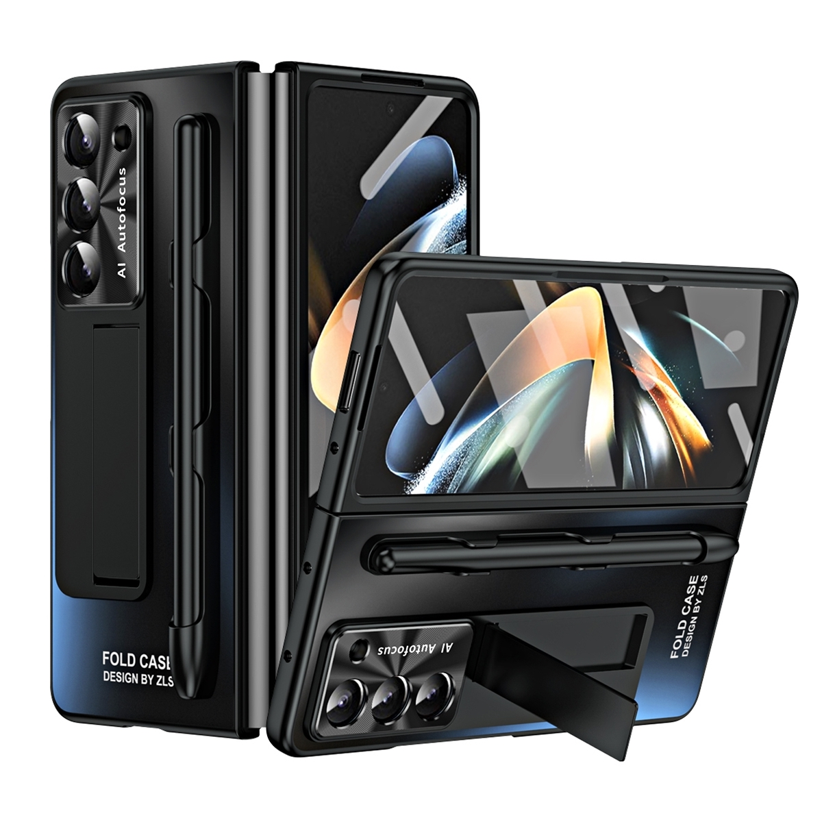 Hülle WIGENTO inklusive Stand- Galaxy mit Backcover, Design und Stift, 5G, Stifthalterung Z Fold5 Schwarz Premium Samsung,