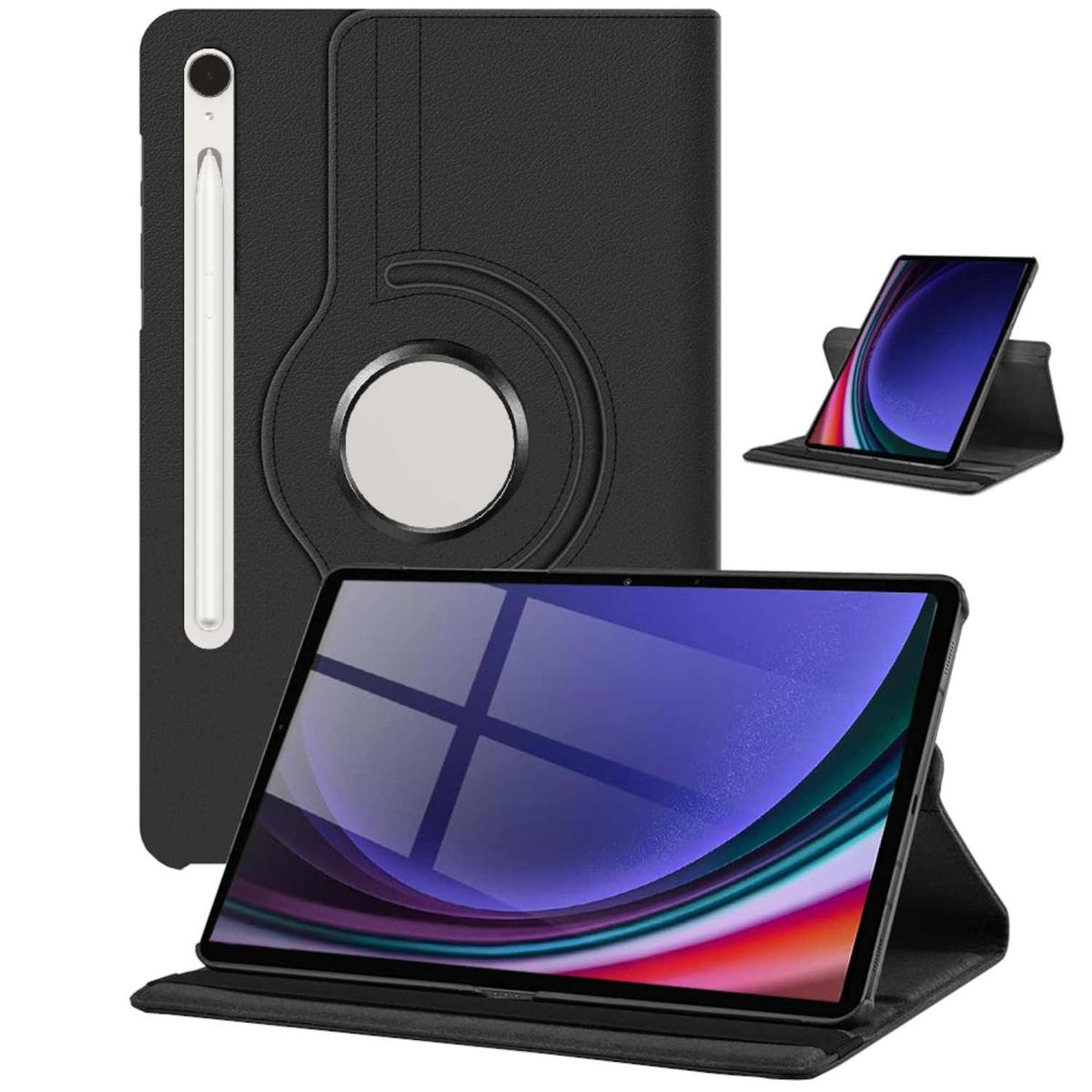 WIGENTO 360 Grad Cover Samsung Full Tablethülle aufstellbare Schwarz Kunstleder, für Rotation / Kunststoff Silikon / Tasche
