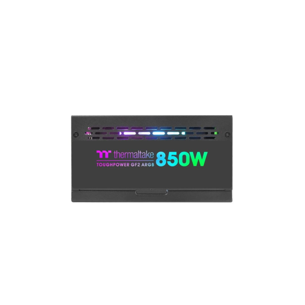 Alimentatore Thermaltake nero, 850W, con illuminazione RGB e marchio.