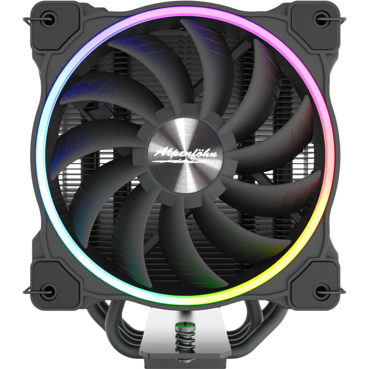 Computerlüfter mit RGB-Beleuchtung und schwarzen Flügeln.