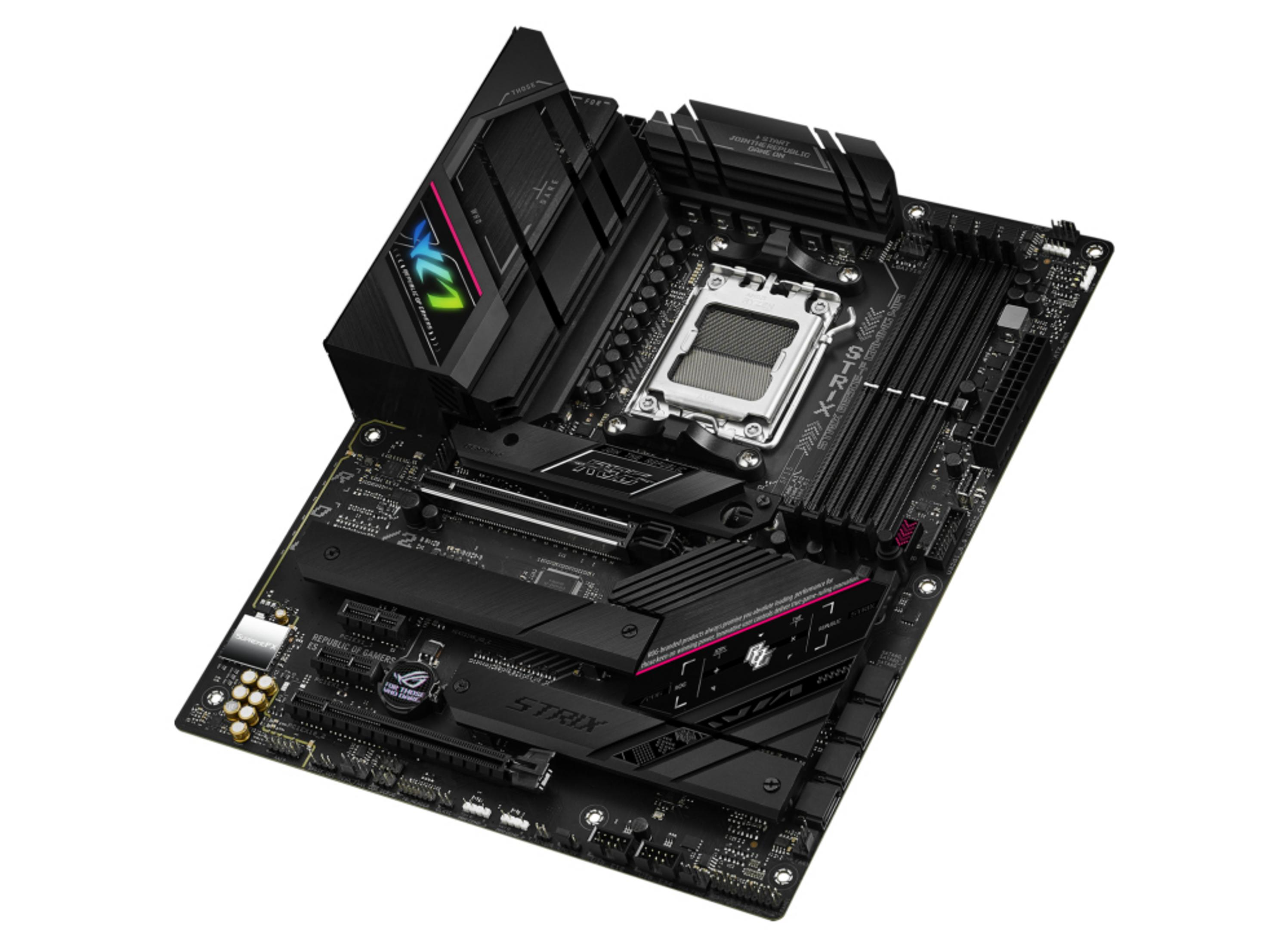 Motherboard, with black and red accents, and ROG STRIX branding.