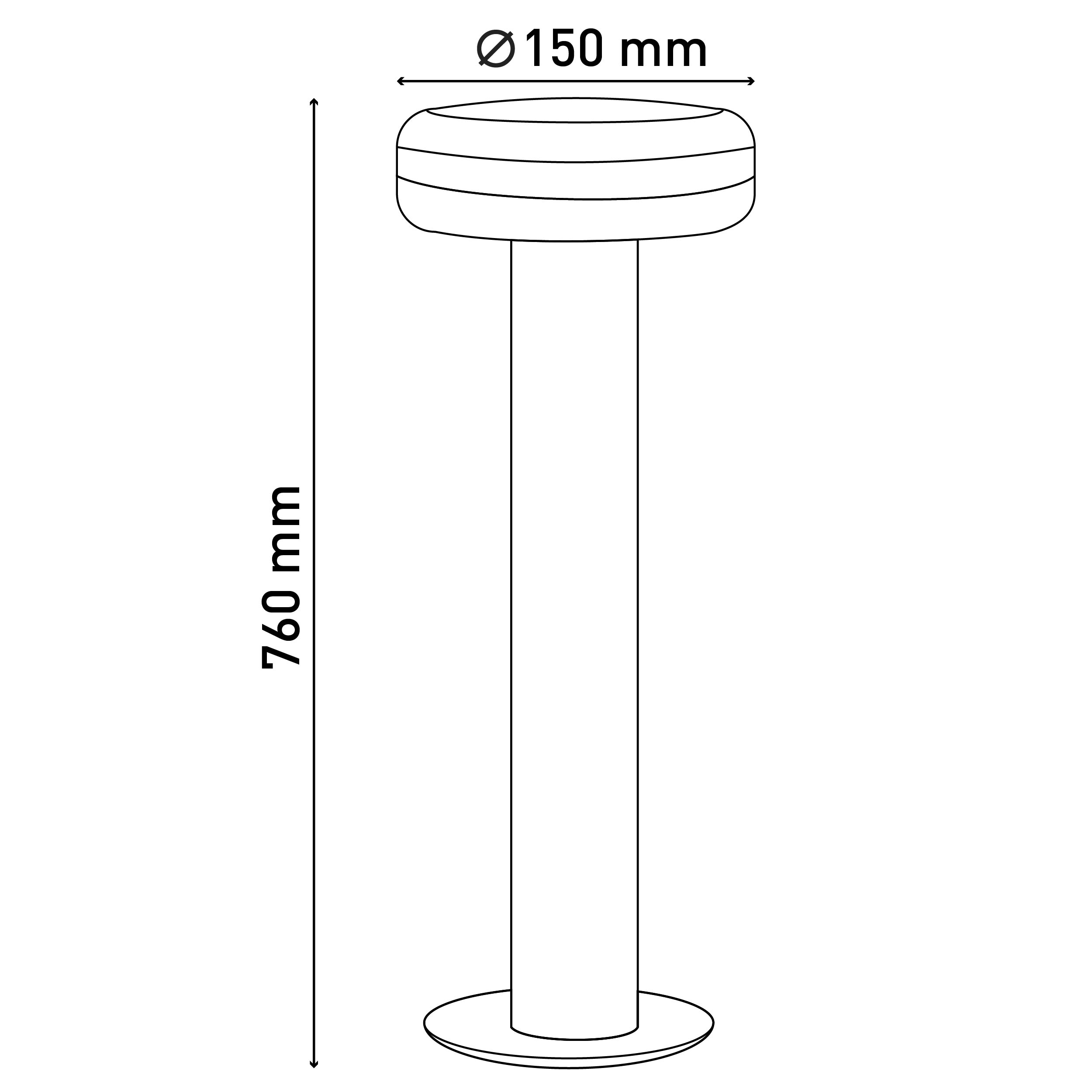Hohe, weiße LED-Pfeilerleuchte mit kreisförmiger Oberseite und Basis und einer Höhe von 760 mm.