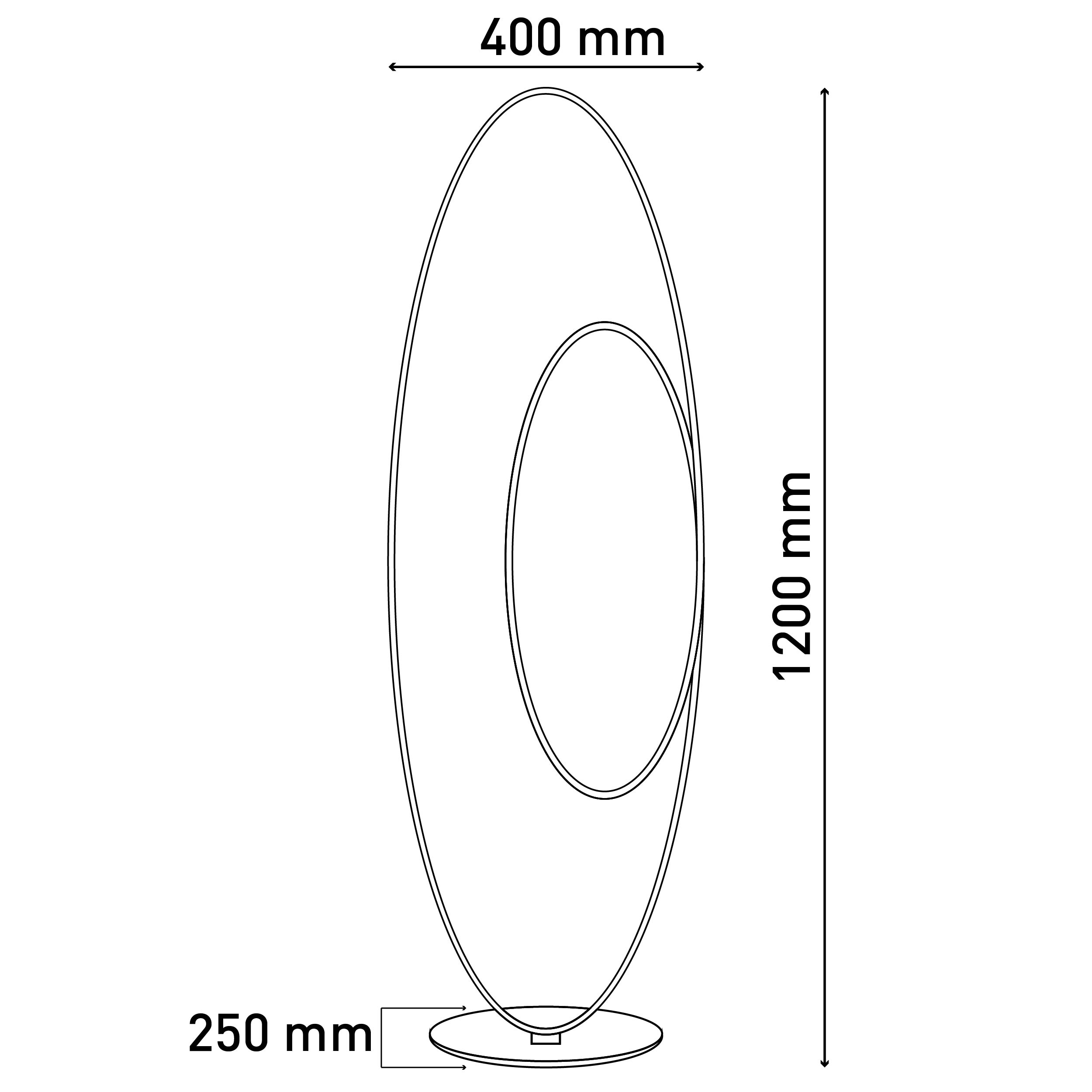 Schwarz-weiße Strichzeichnung einer modernen Stehlampe mit zwei ovalen Formen.