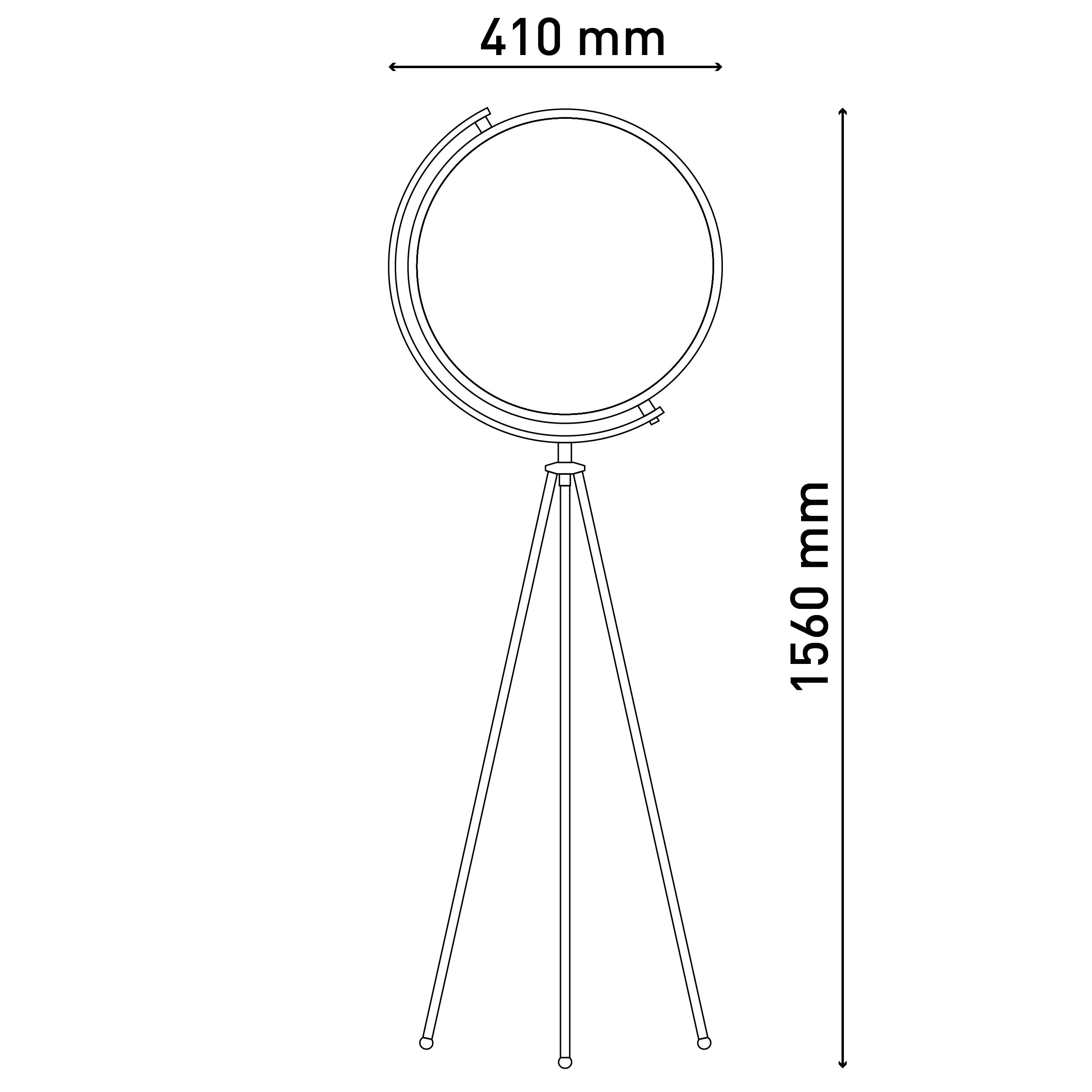 Moderne Stehlampe, weißer Rahmen mit rundem Lampenkopf und Stativfuß.