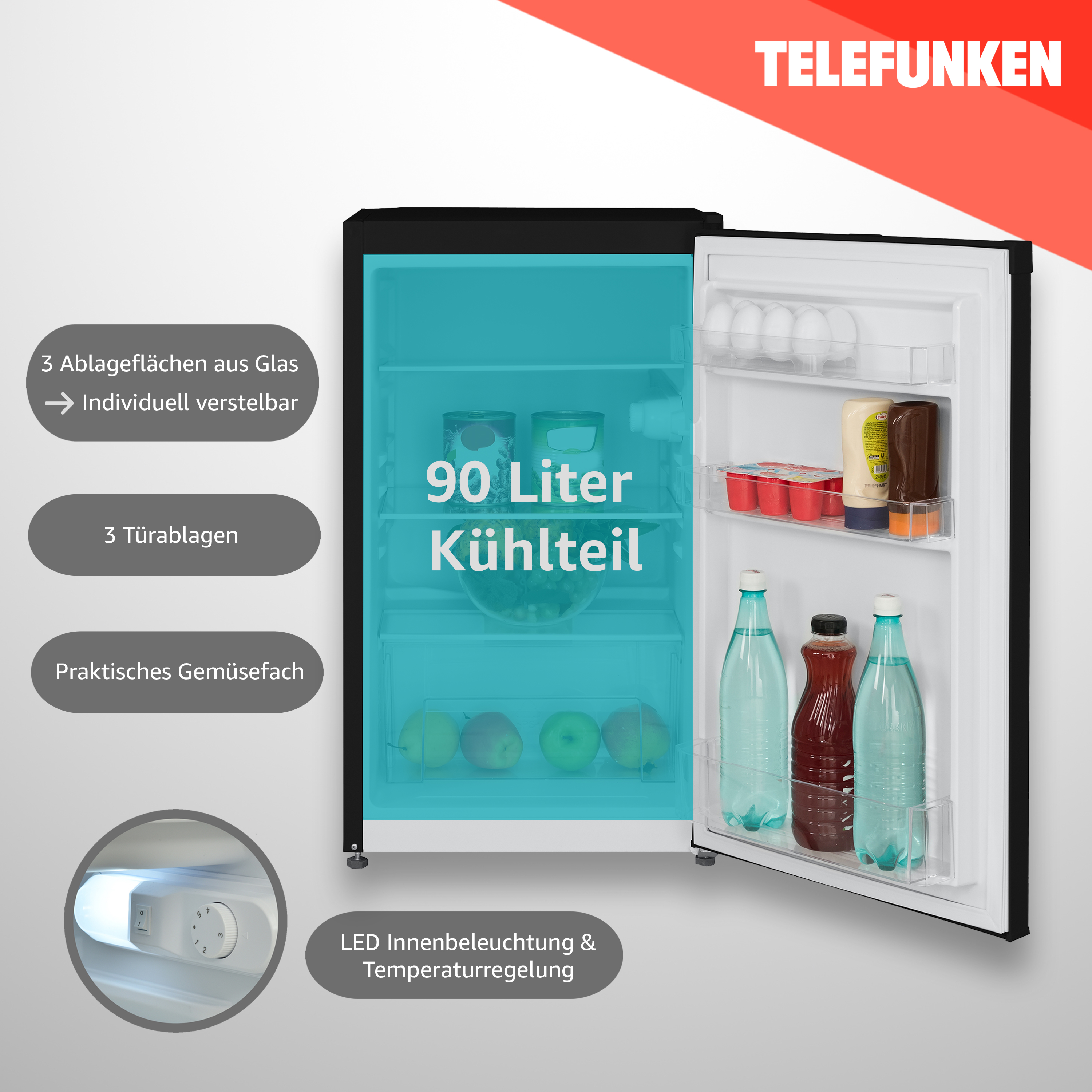 TELEFUNKEN (E, Kühlschrank hoch, 821 Schwarz) mm CF-31-121-B