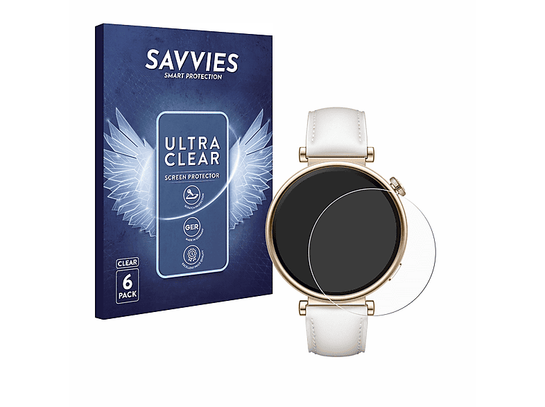 SAVVIES 6x klare Schutzfolie(für Huawei Watch GT 4 (41mm)) | Smartwatch Schutzfolien & Gläser