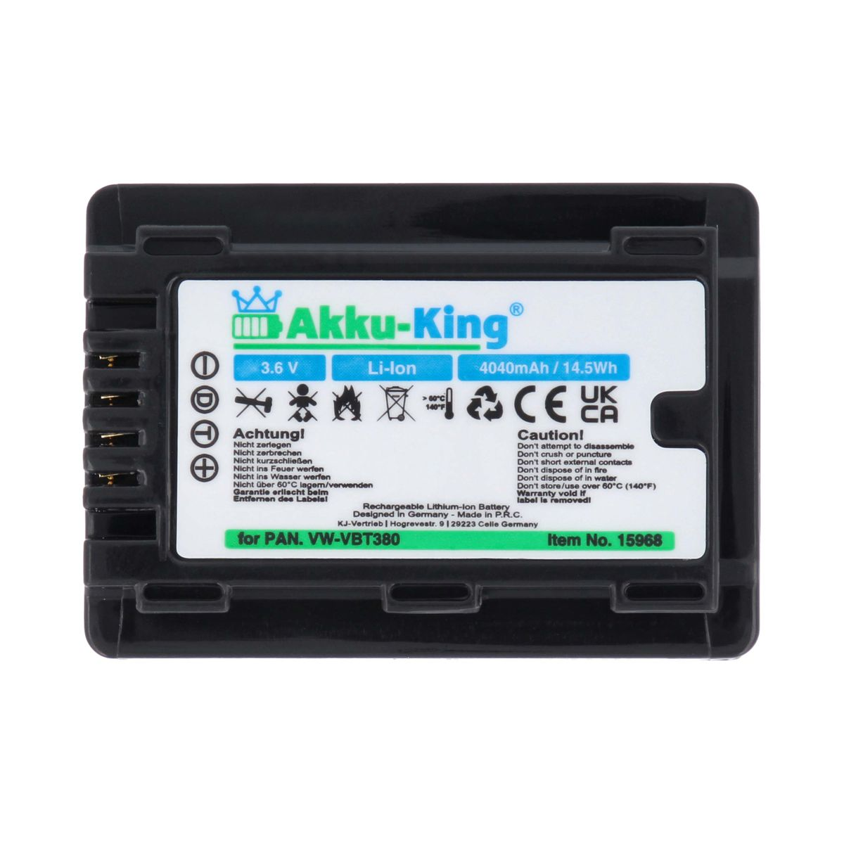 AKKU-KING Akku Panasonic 3.6 VW-VBT380 mit 4040mAh Li-Ion Volt, kompatibel Kamera-Akku