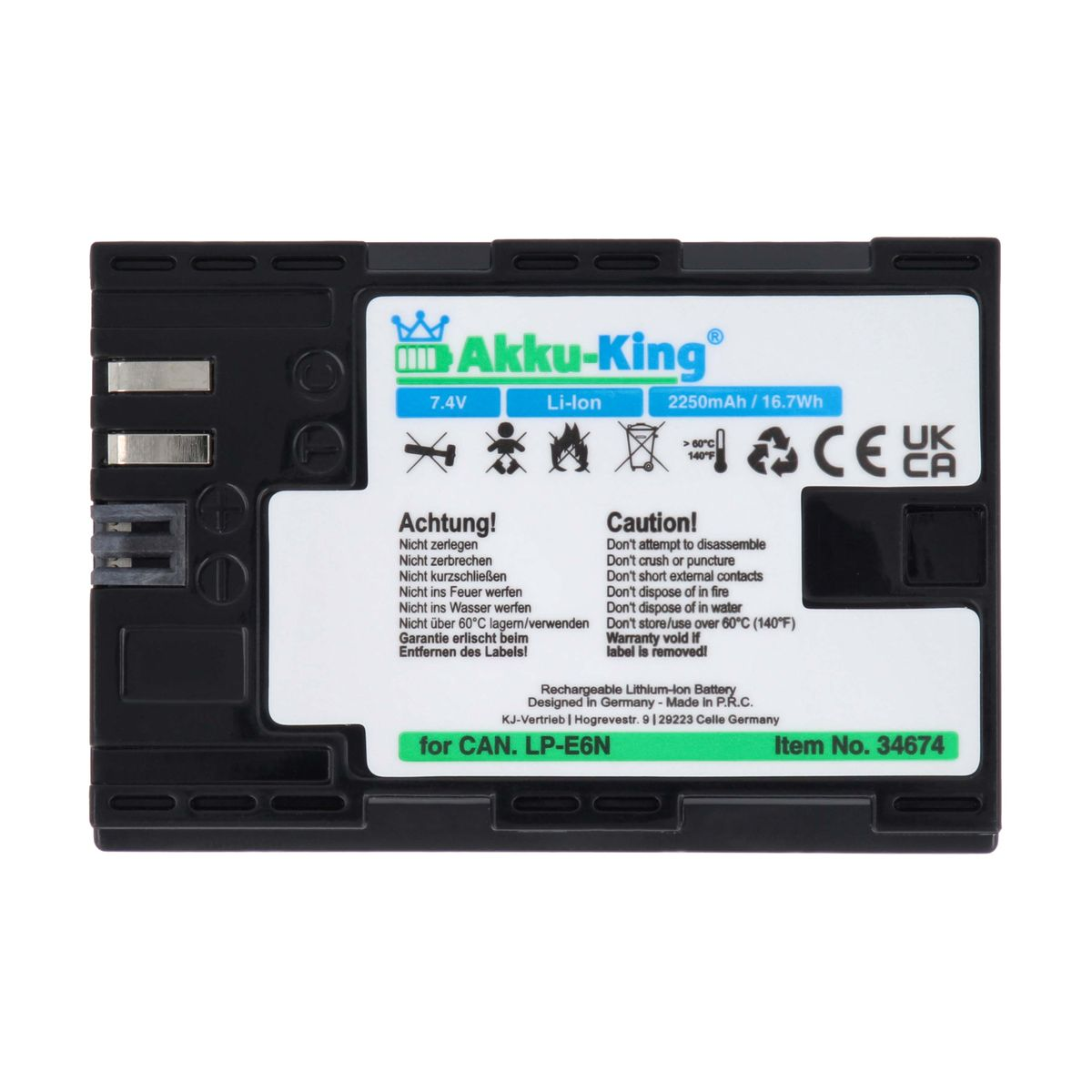 AKKU-KING Akku mit 7.4 LP-E6N Li-Ion Canon kompatibel 2250mAh Volt, Kamera-Akku,