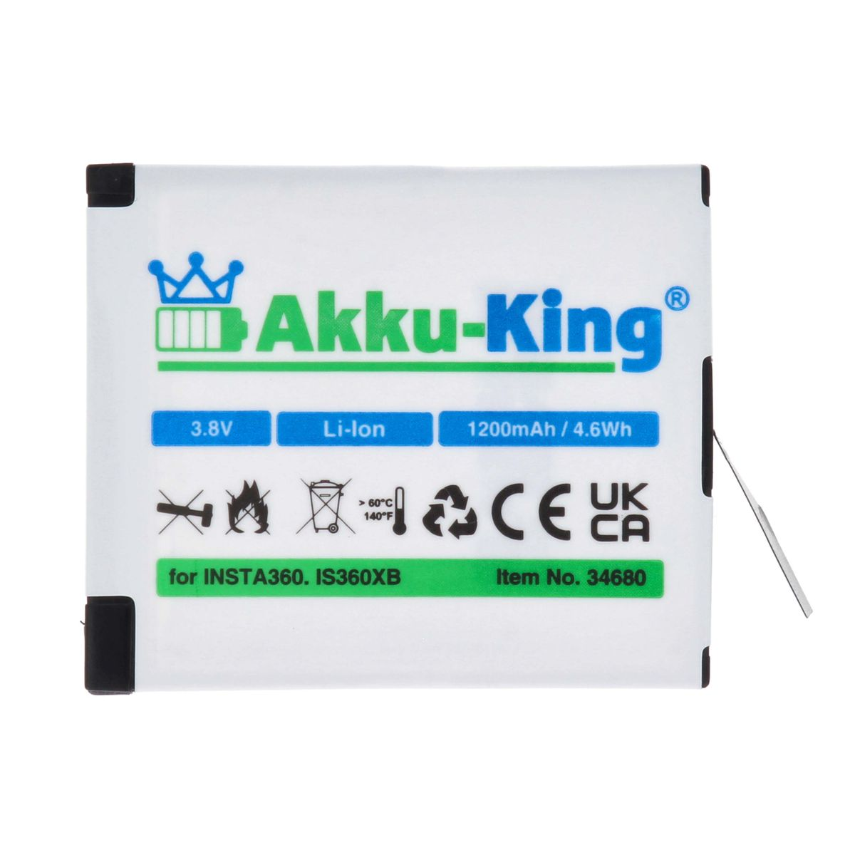 AKKU-KING Akku kompatibel mit Volt, 3.8 1200mAh Insta360 Kamera-Akku, IS360XB Li-Ion