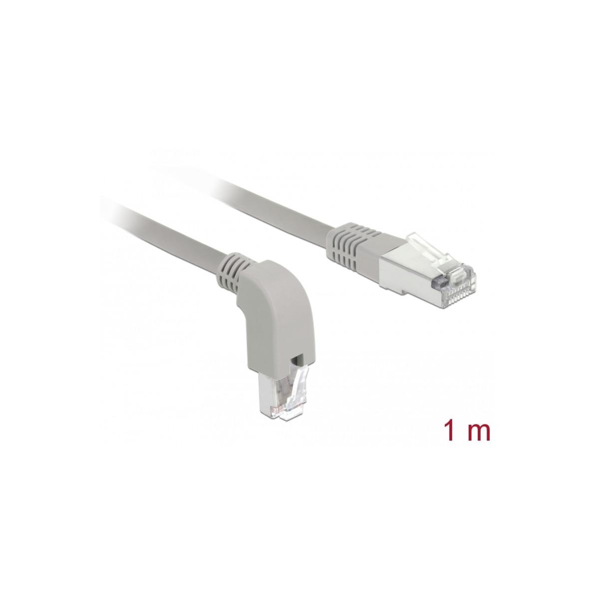 Graues Ethernet-Kabel mit rechtwinkligem und geradem Stecker. Text: 1 m.