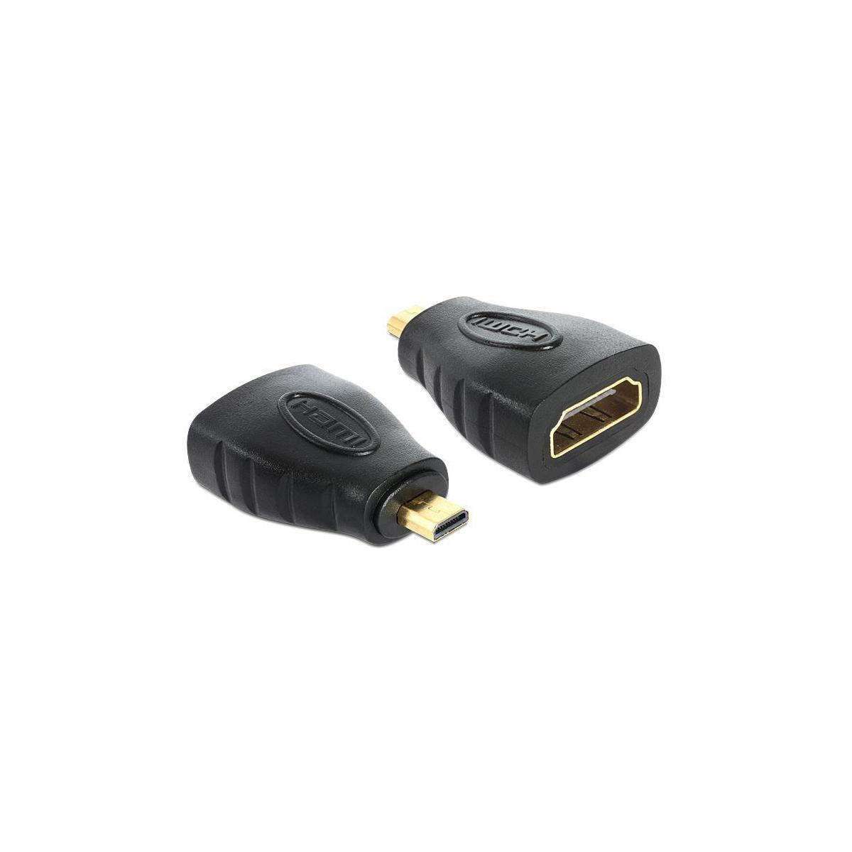 Dos adaptadores HDMI negros sobre fondo blanco. Uno tiene puerto micro-USB.