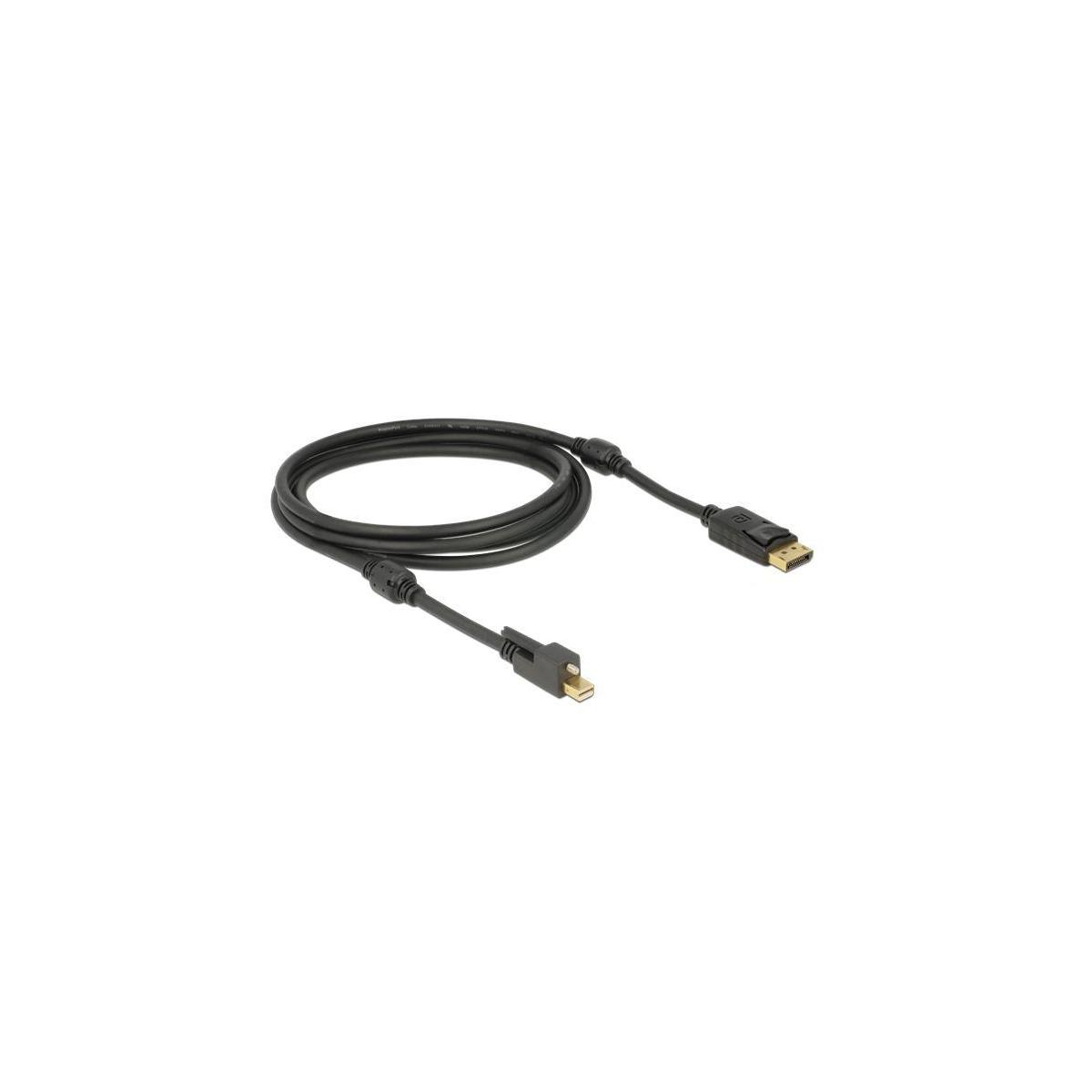 Ein schwarzes DisplayPort-Kabel auf weißem Untergrund.