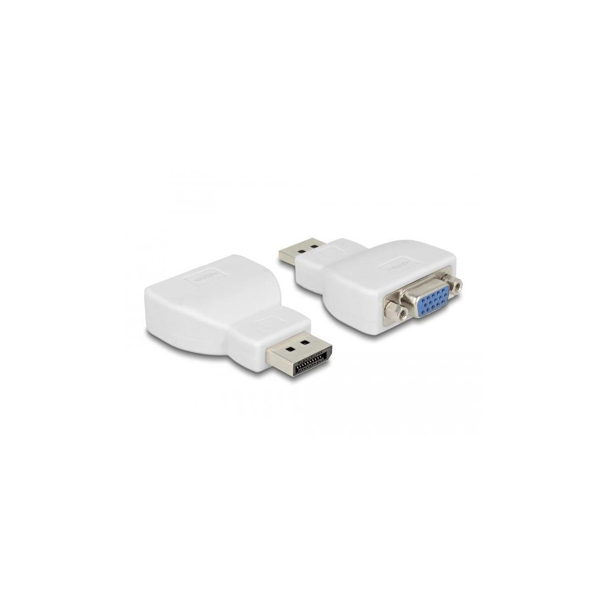 Due adattatori USB a VGA bianchi. Sono su sfondo bianco e servono per collegare dispositivi.